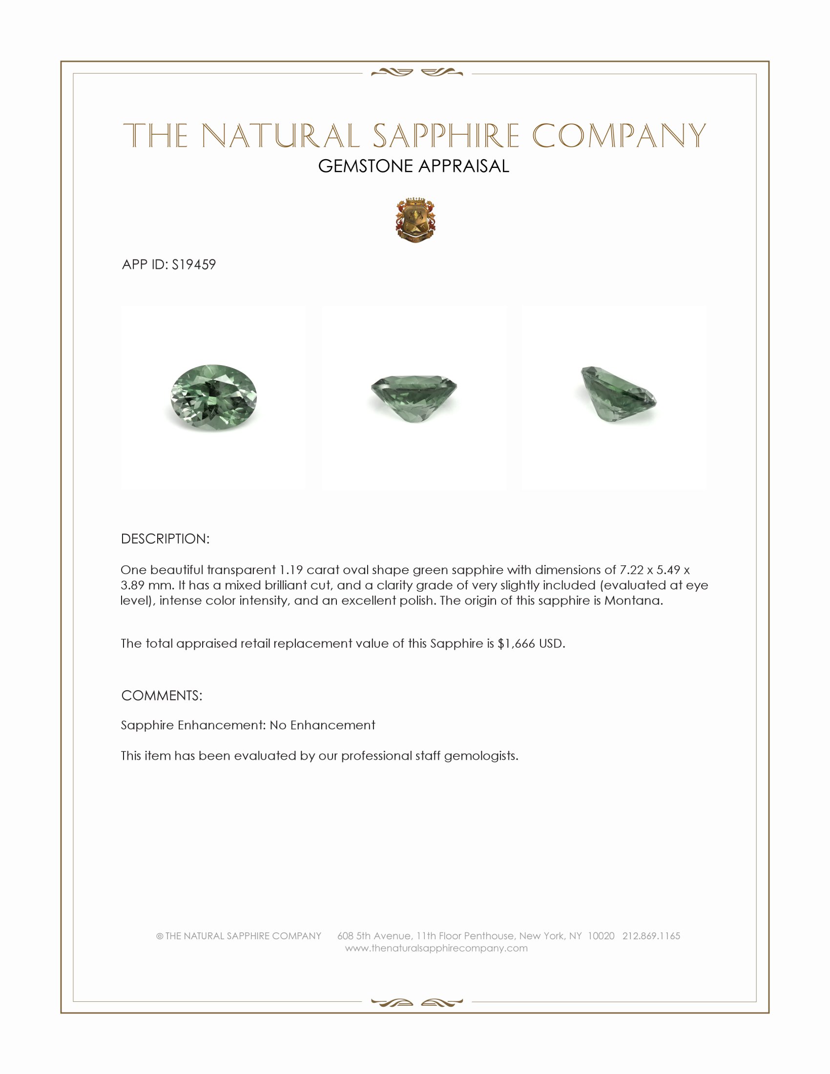 1.19 Ct. Green Sapphire from Montana