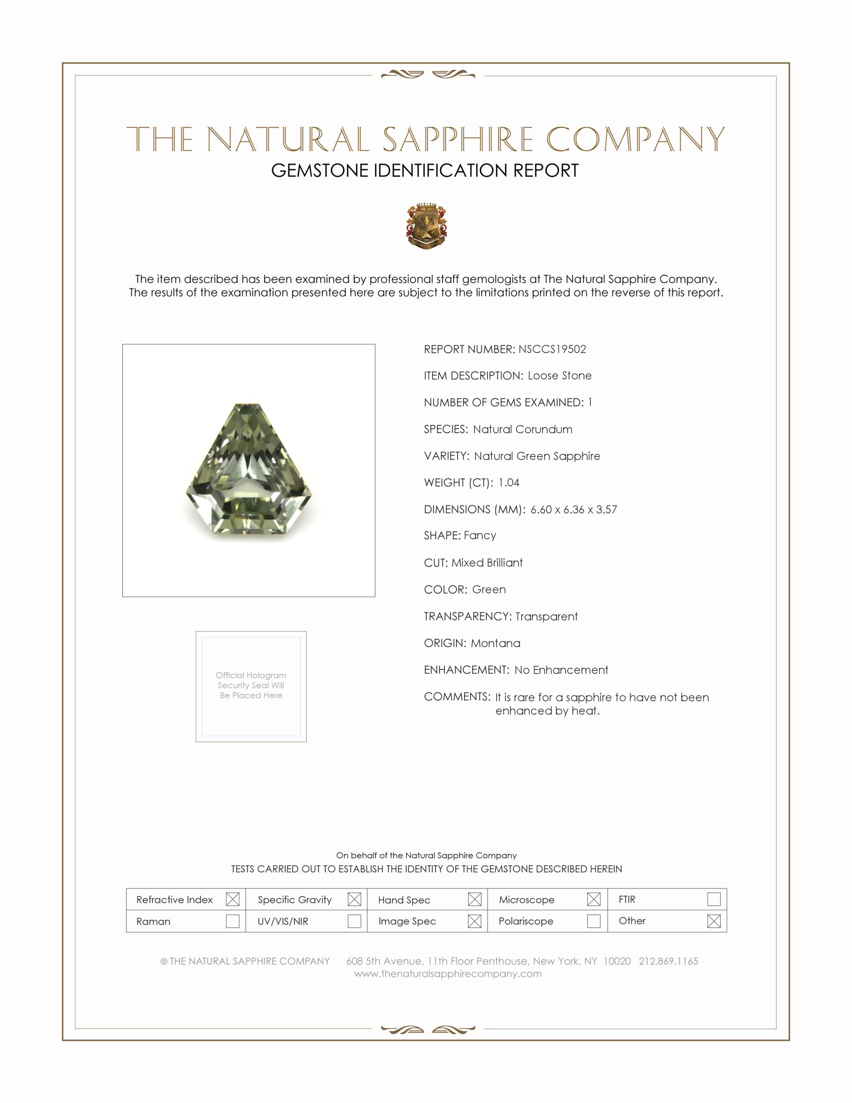 1.04 Ct. Green Sapphire from Montana