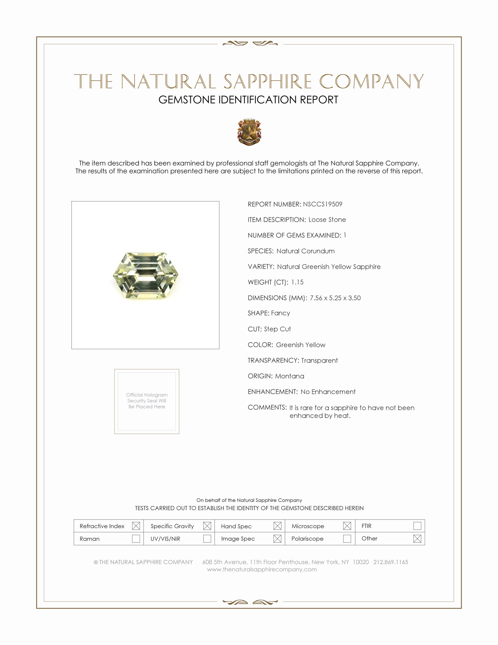 1.15 Ct. Greenish Yellow Sapphire from Montana