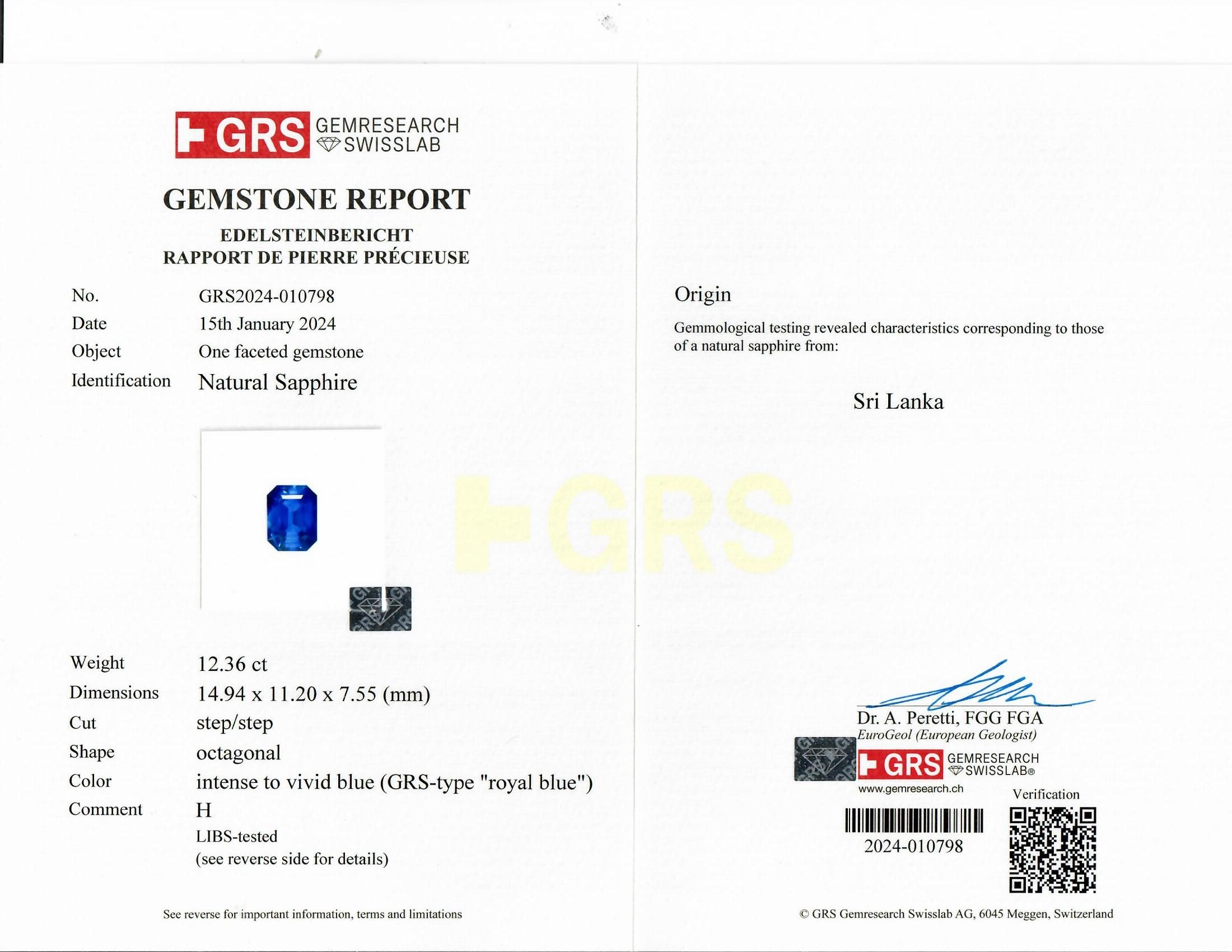 12.36 Ct. Blue Sapphire from Ceylon (Sri Lanka)