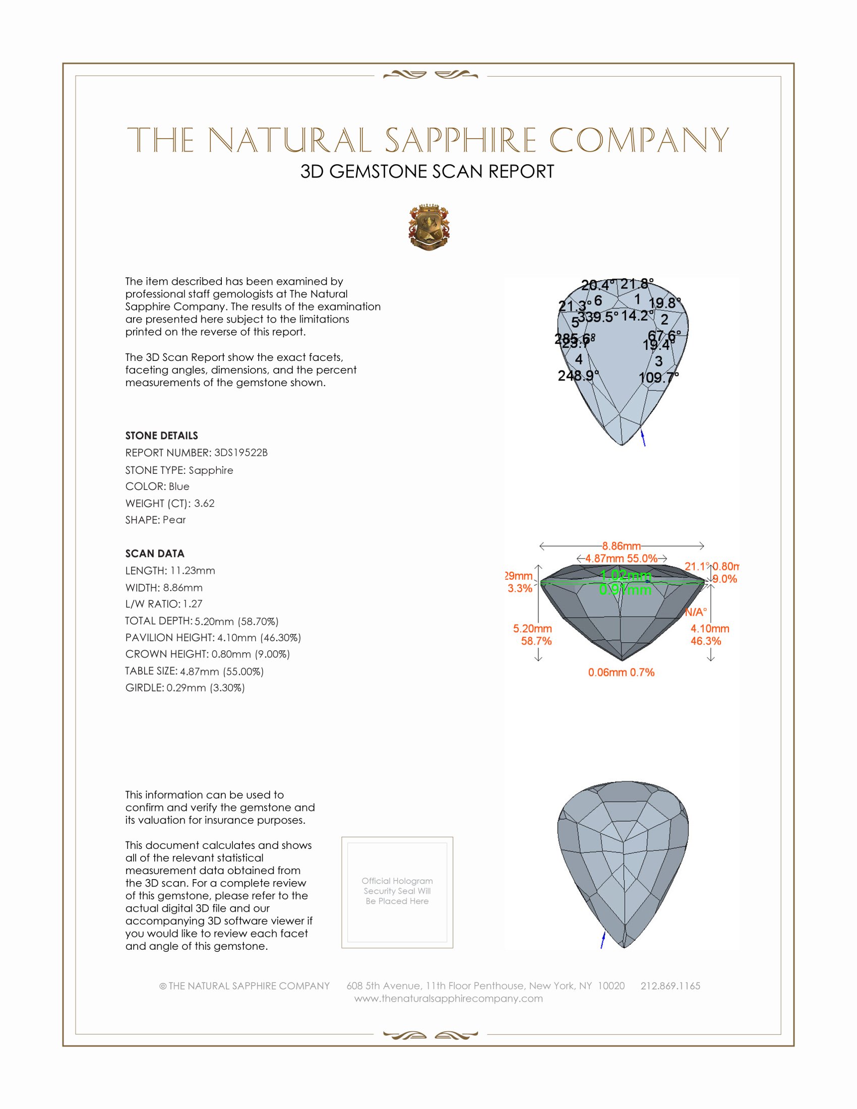 3.62 Ct. Blue Sapphire from Ceylon (Sri Lanka)