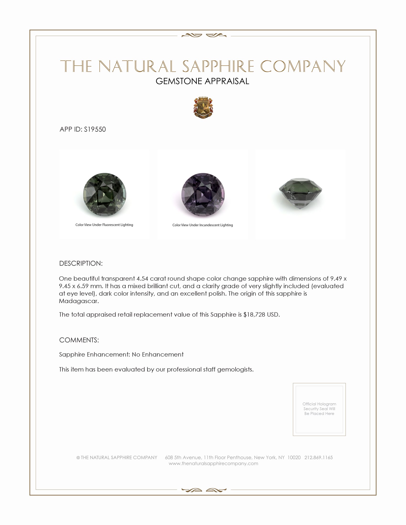 4.54 Ct. Color Change Sapphire from Madagascar