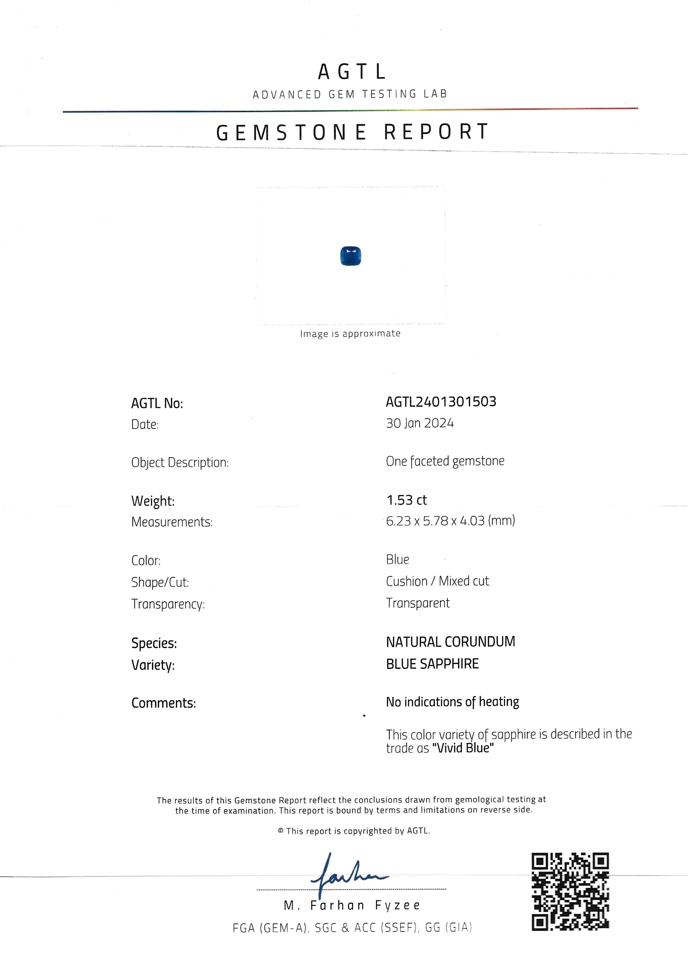 1.53 Ct. Blue Sapphire from Madagascar