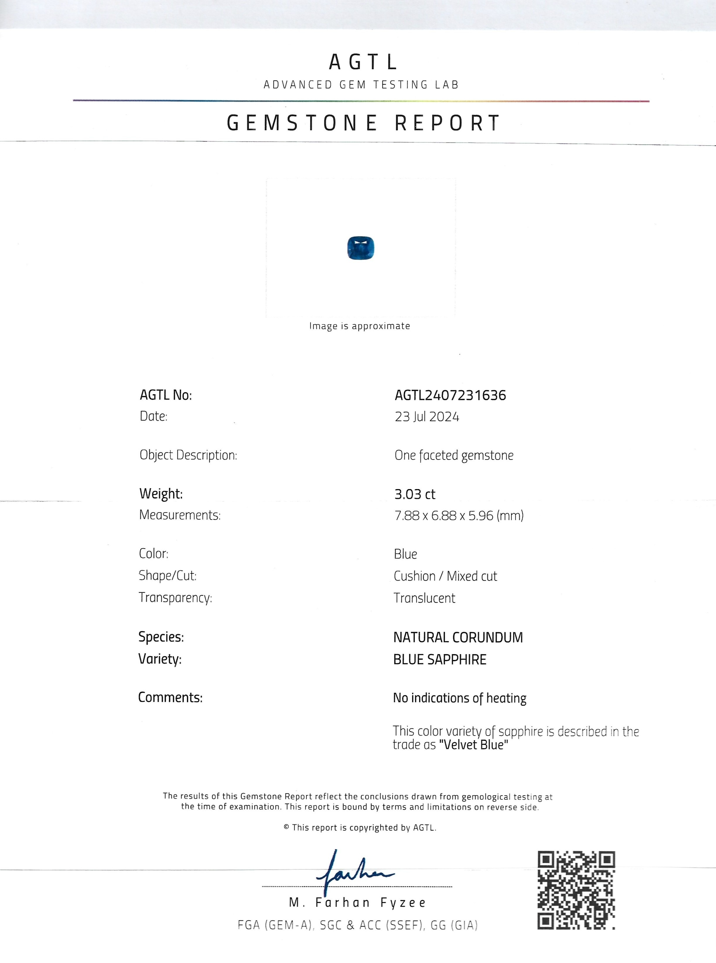 3.03 Ct. Blue Sapphire from Ceylon (Sri Lanka)