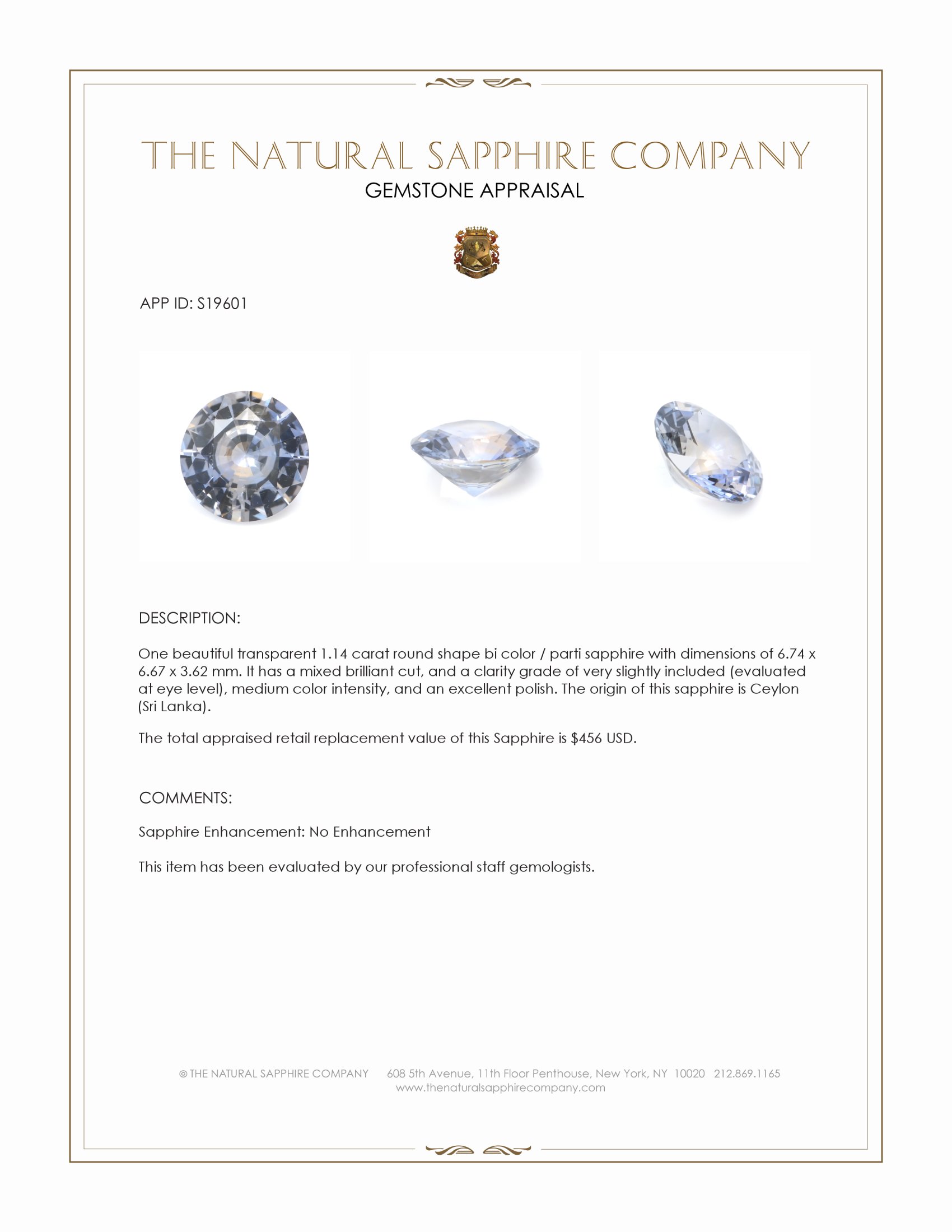 1.14 Ct. Bi Color / Parti Sapphire from Ceylon (Sri Lanka)