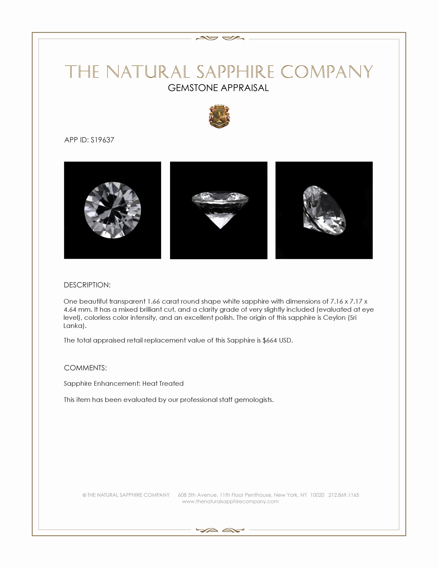 1.66 Ct. White Sapphire from Ceylon (Sri Lanka)