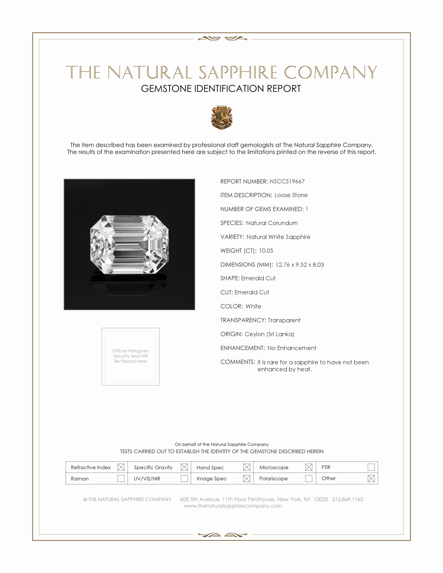 10.05 Ct. White Sapphire from Ceylon (Sri Lanka)