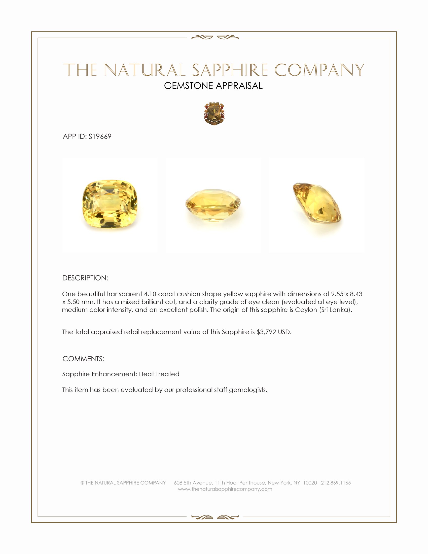 4.10 Ct. Yellow Sapphire from Ceylon (Sri Lanka)