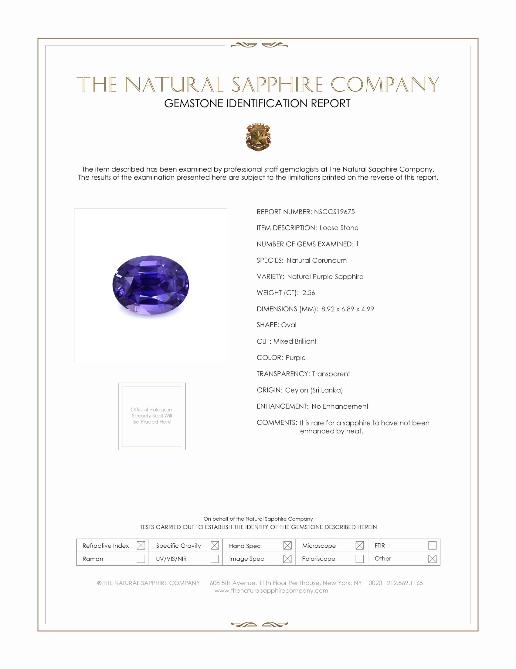 2.56 Ct. Purple Sapphire from Ceylon (Sri Lanka)