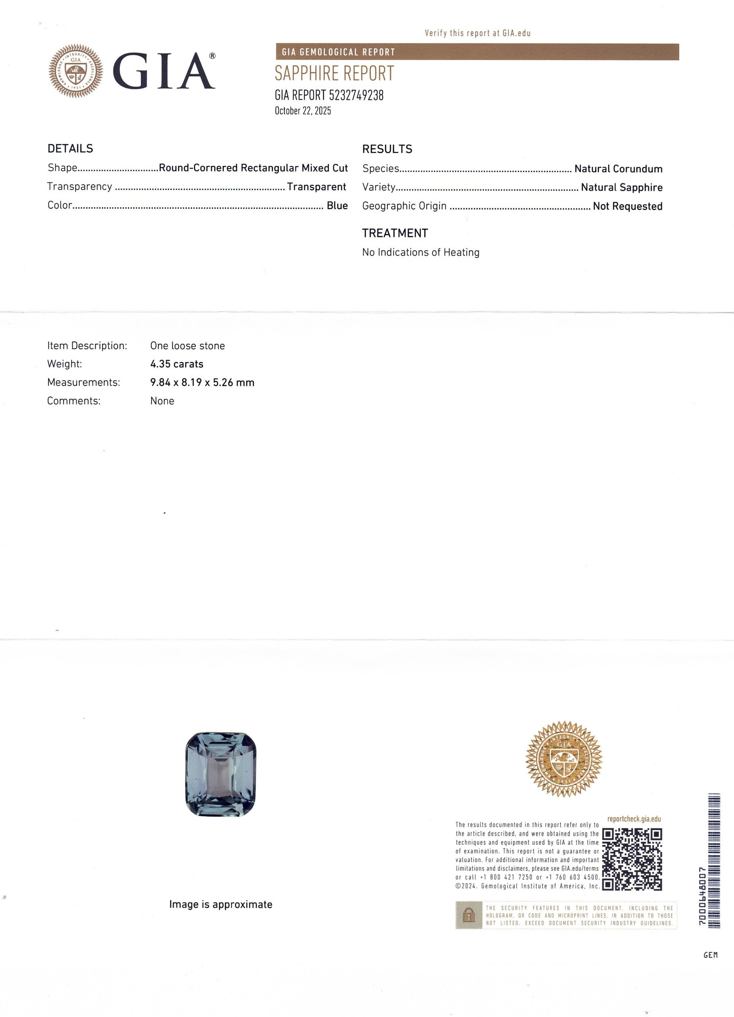 4.35 Ct. Bluish Green Sapphire from Ceylon (Sri Lanka)