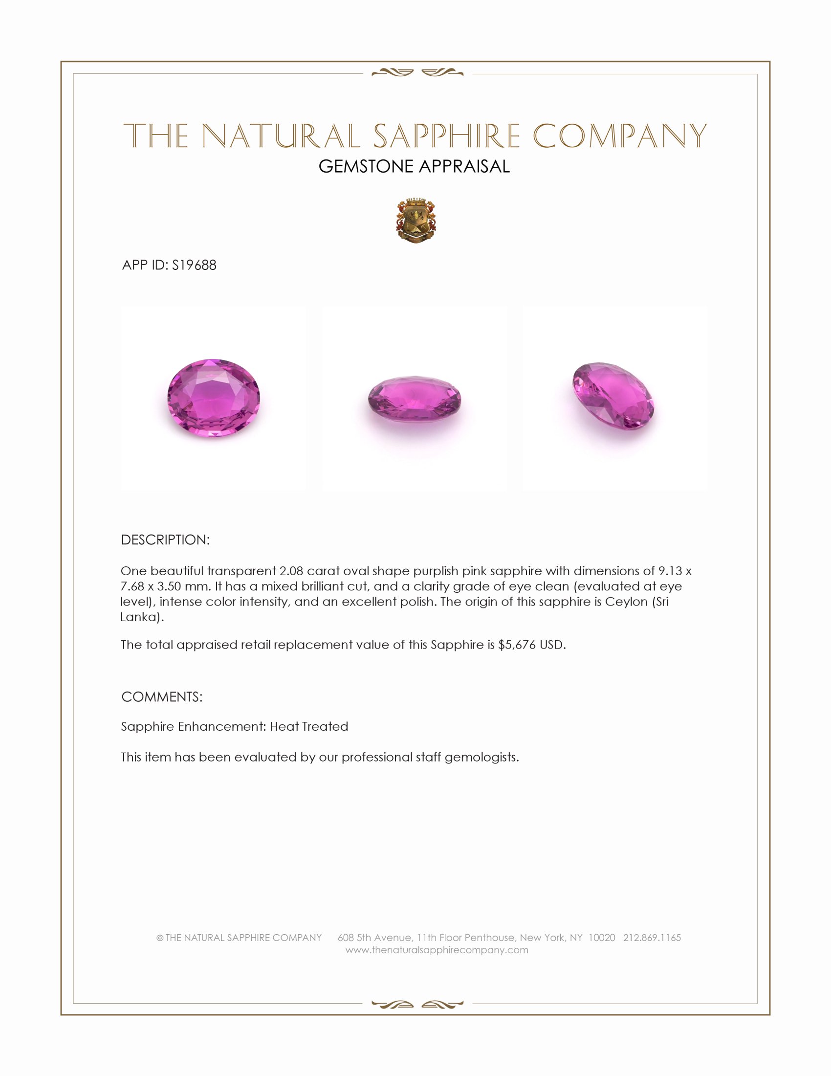 2.08 Ct. Purplish Pink Sapphire from Ceylon (Sri Lanka)
