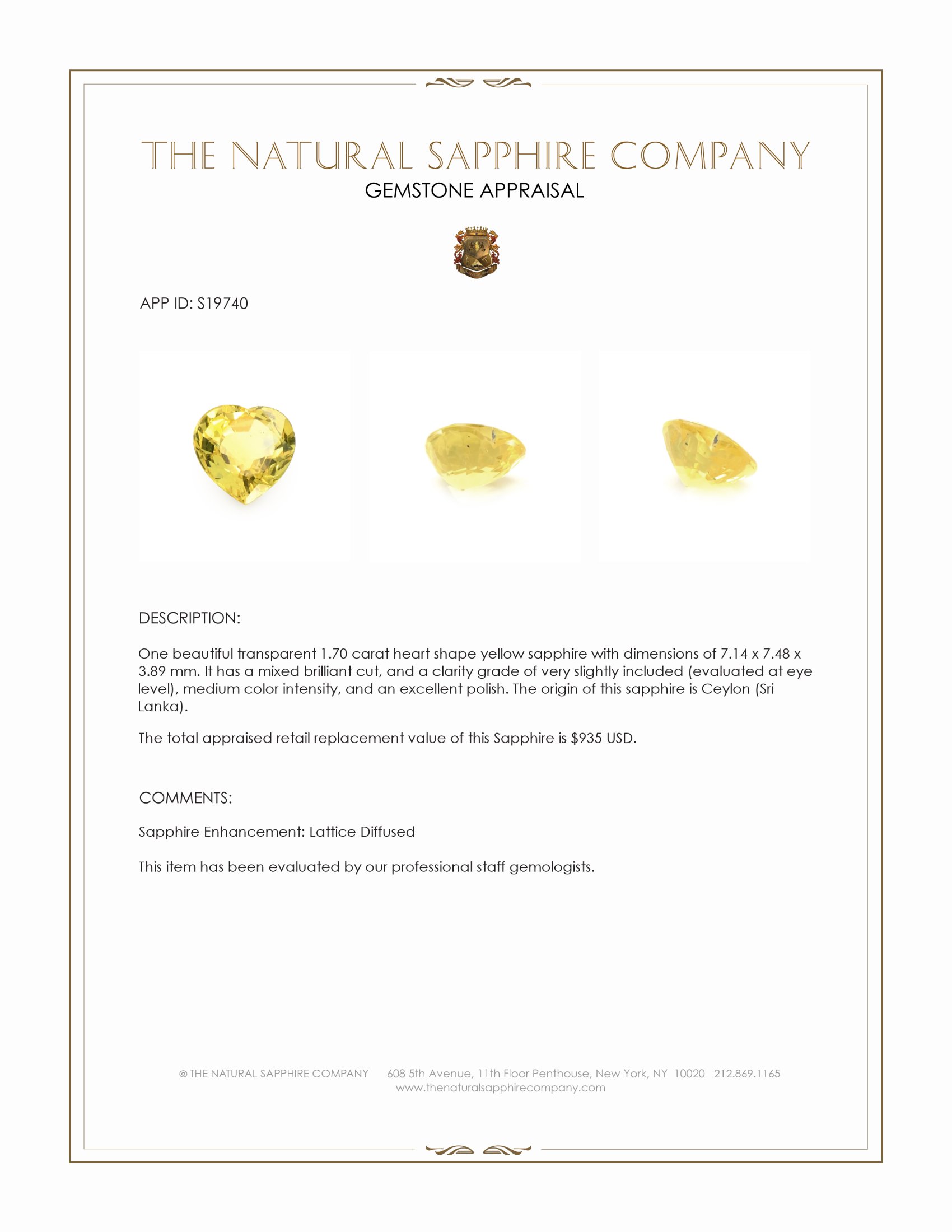 1.70 Ct. Yellow Sapphire from Ceylon (Sri Lanka)
