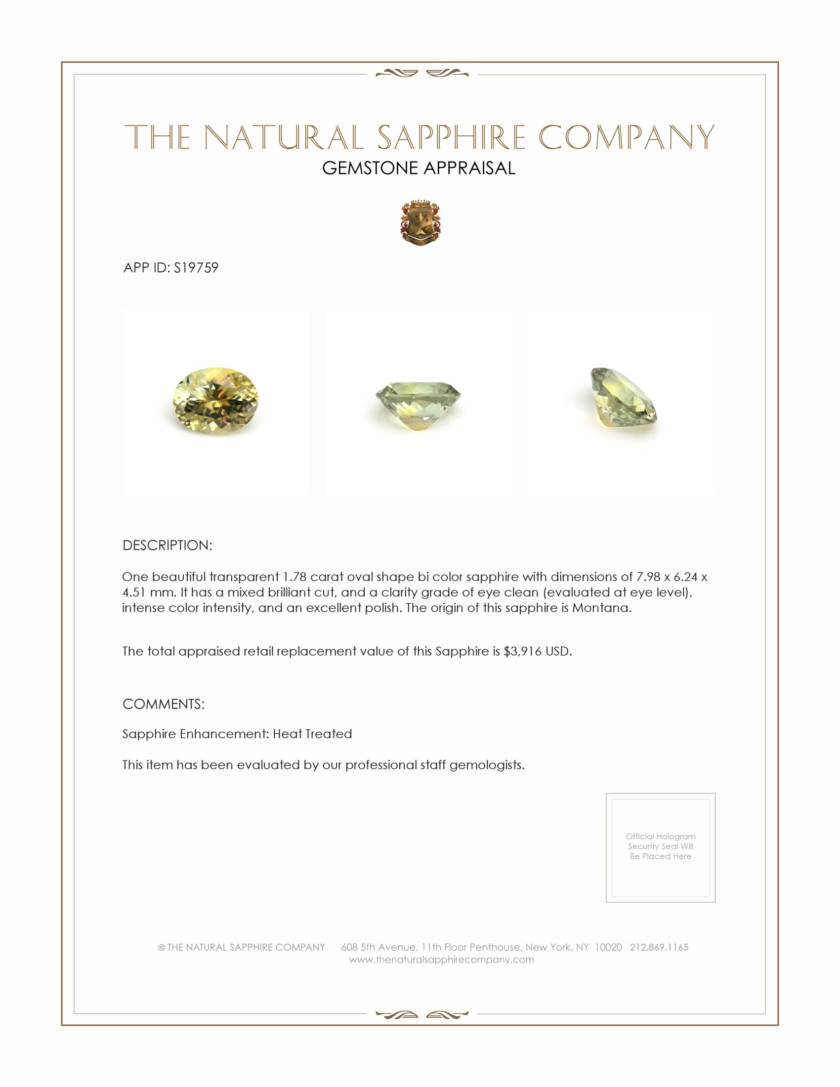 1.78 Ct. Bi Color Sapphire from Montana