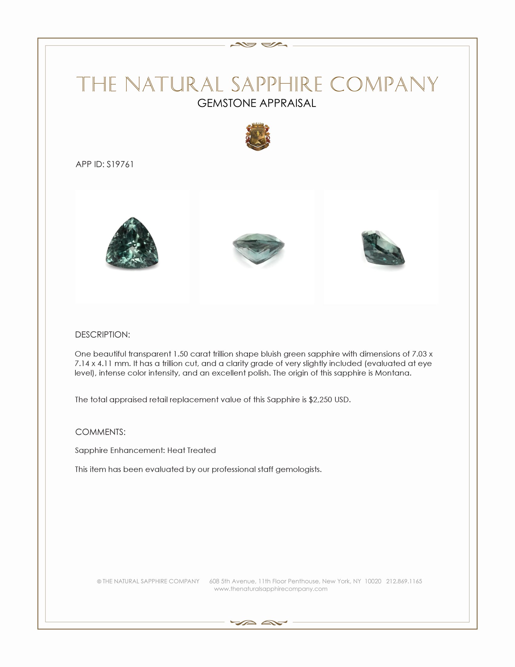 1.50 Ct. Bluish Green Sapphire from Montana