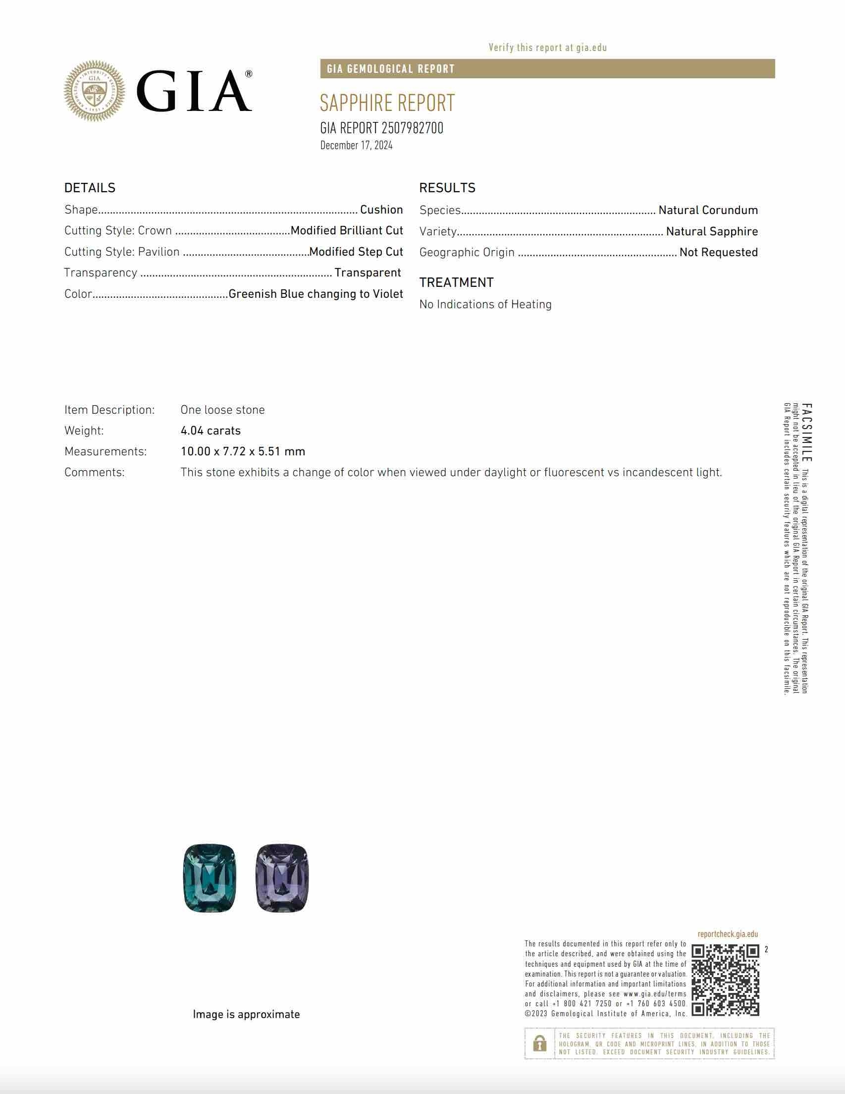 4.04 Ct. Color Change Sapphire from Ceylon (Sri Lanka)