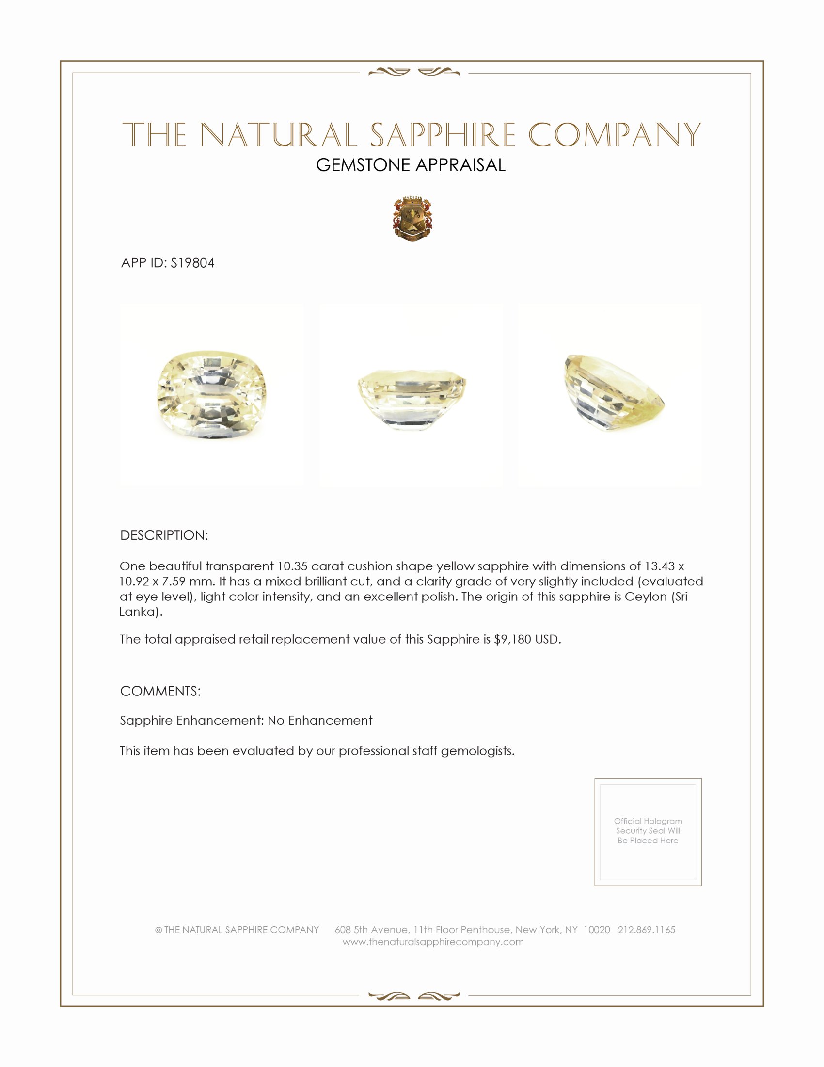 10.35 Ct. Yellow Sapphire from Ceylon (Sri Lanka)