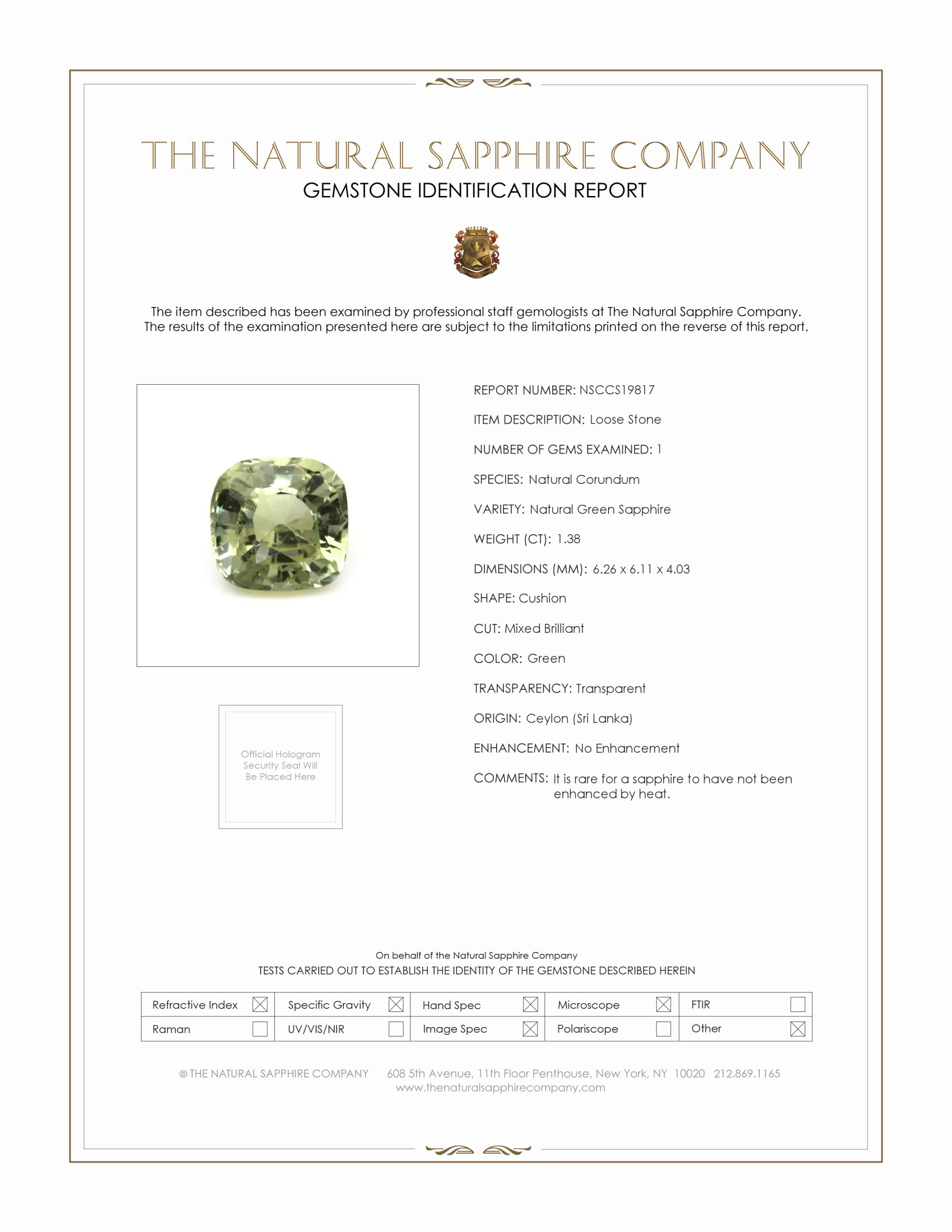 1.38 Ct. Yellowish Green Sapphire from Ceylon (Sri Lanka)