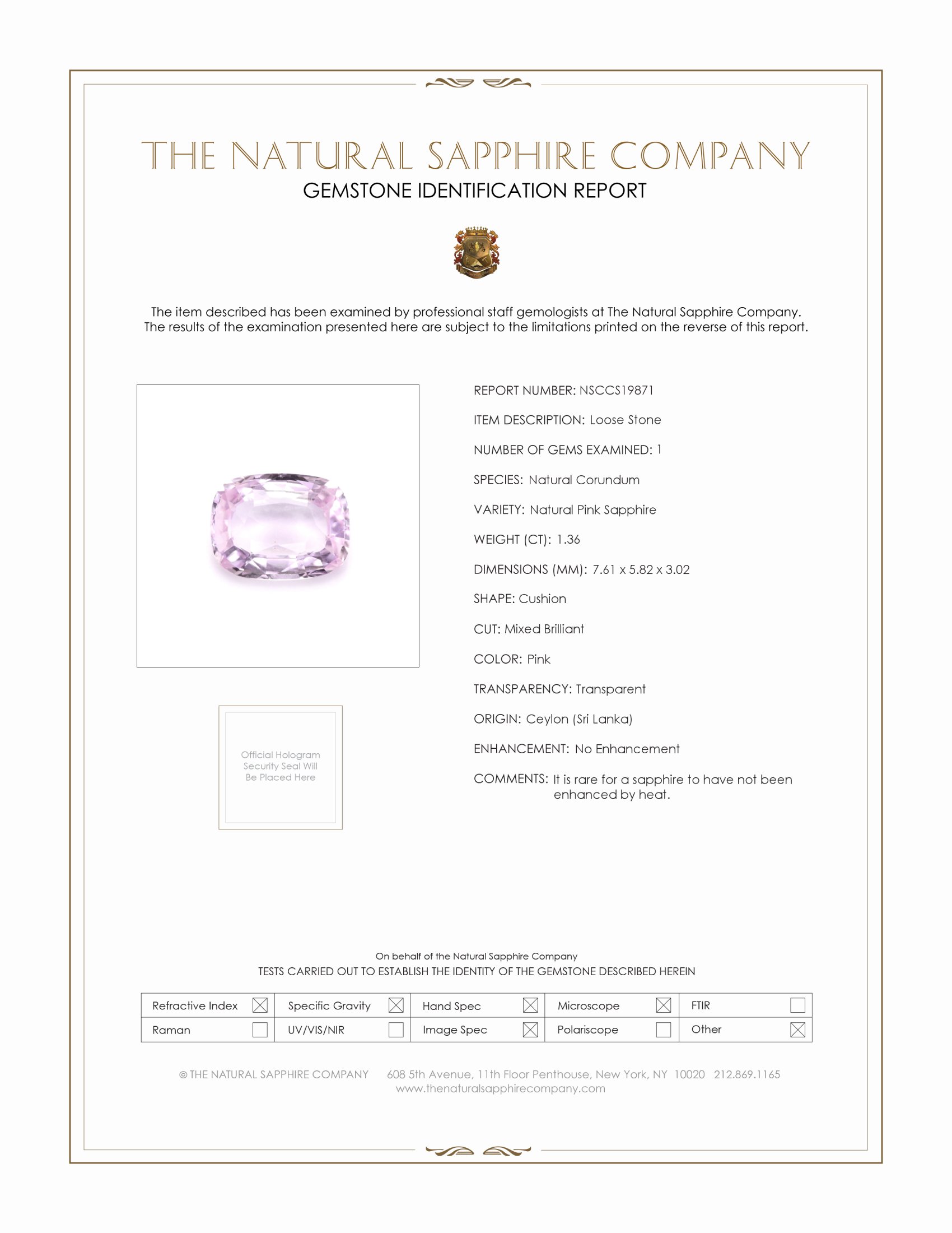 1.36 Ct. Pink Sapphire from Ceylon (Sri Lanka)