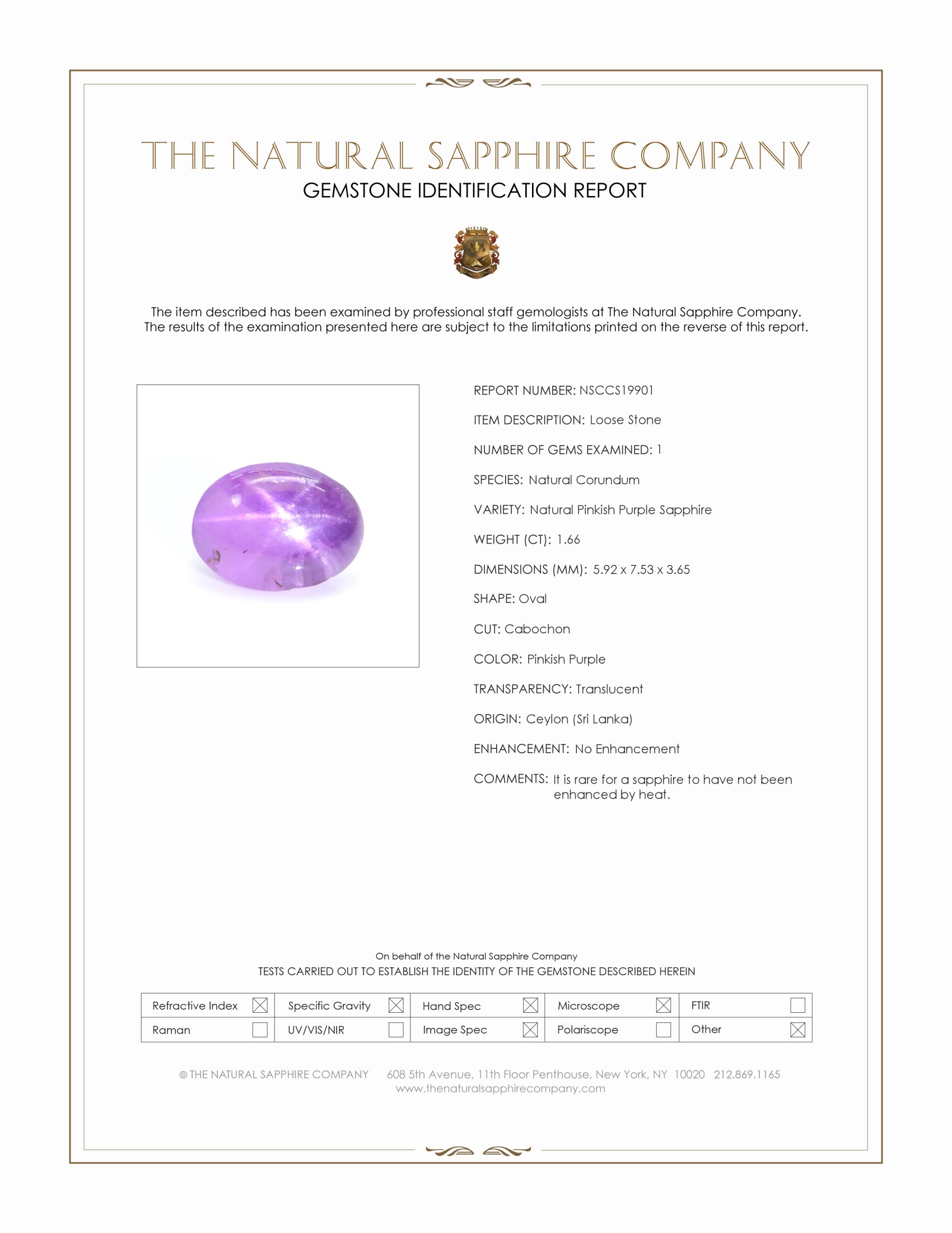1.66 Ct. Pinkish Purple Star Sapphire from Ceylon (Sri Lanka)