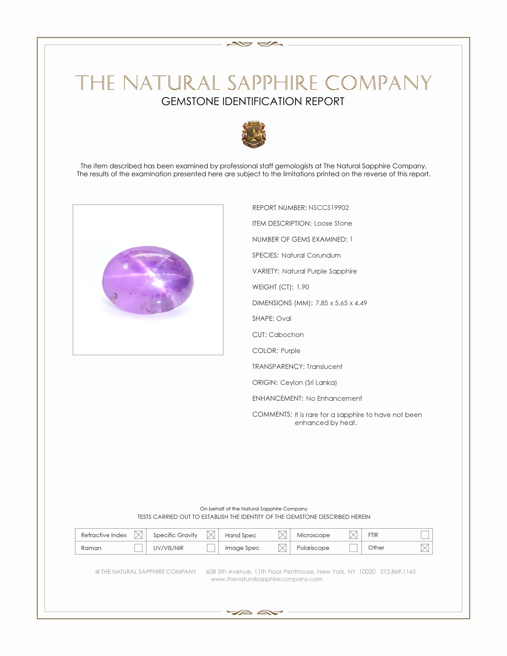 1.90 Ct. Purple Star Sapphire from Ceylon (Sri Lanka)