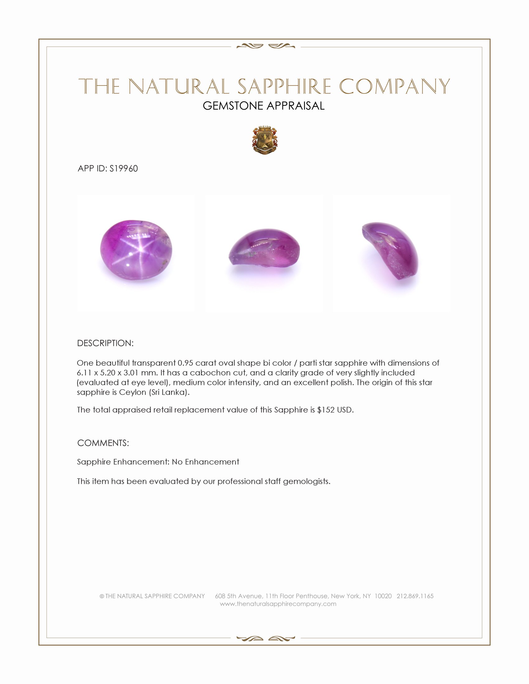 0.95 Ct. Bi Color / Parti Star Sapphire from Ceylon (Sri Lanka)