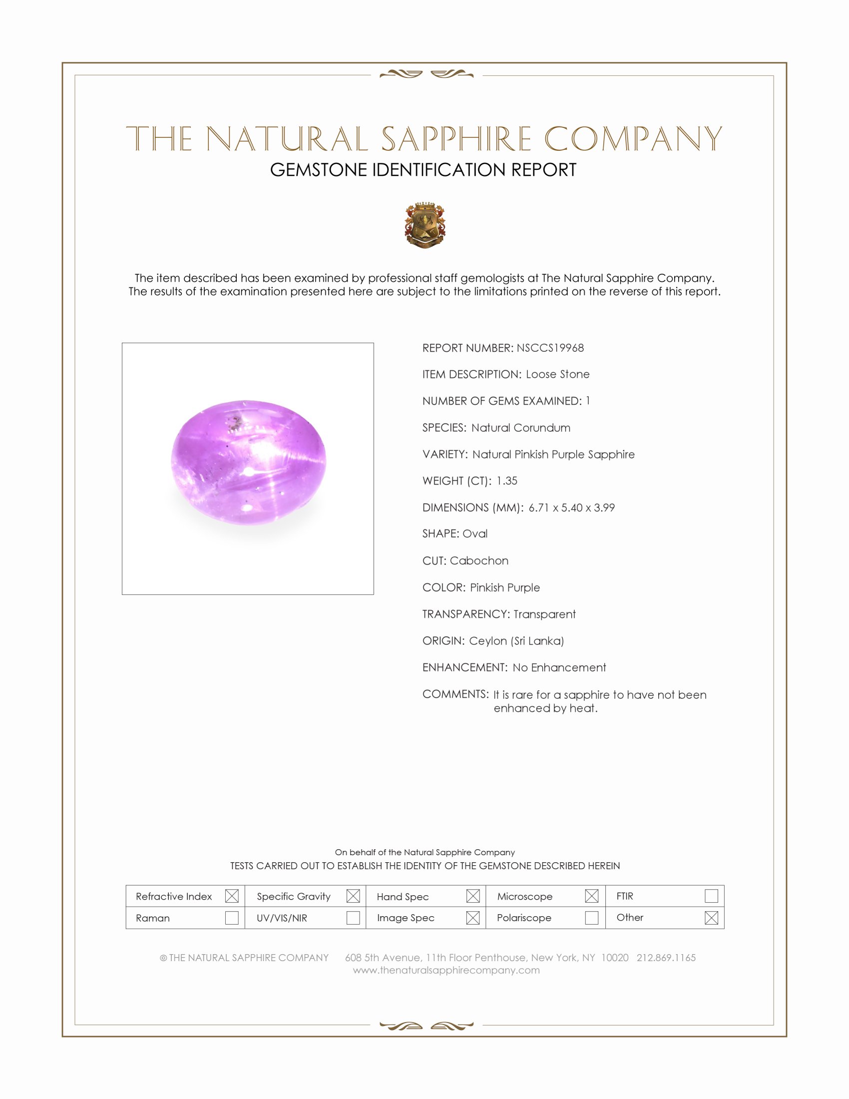 1.35 Ct. Pinkish Purple Star Sapphire from Ceylon (Sri Lanka)