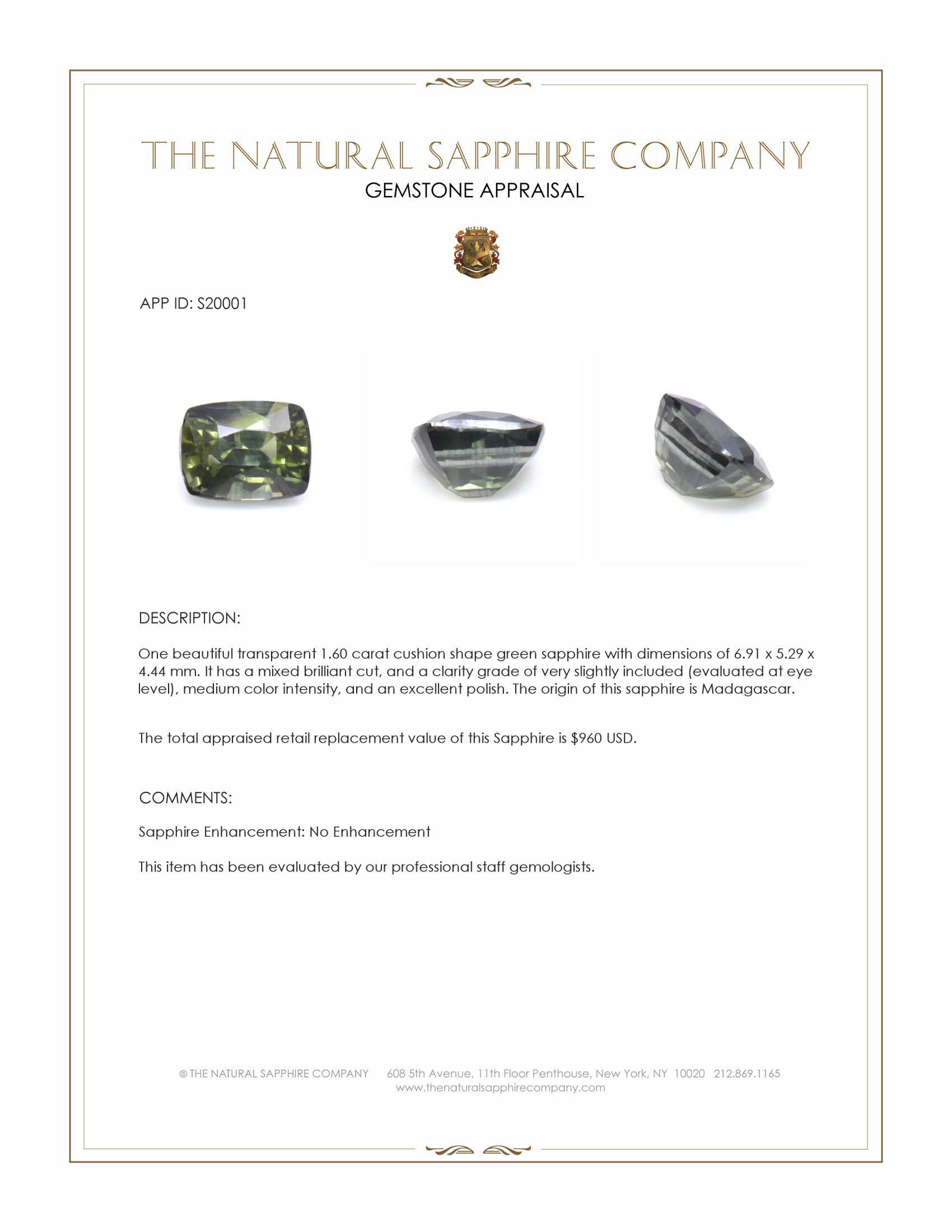 1.60 Ct. Green Sapphire from Madagascar