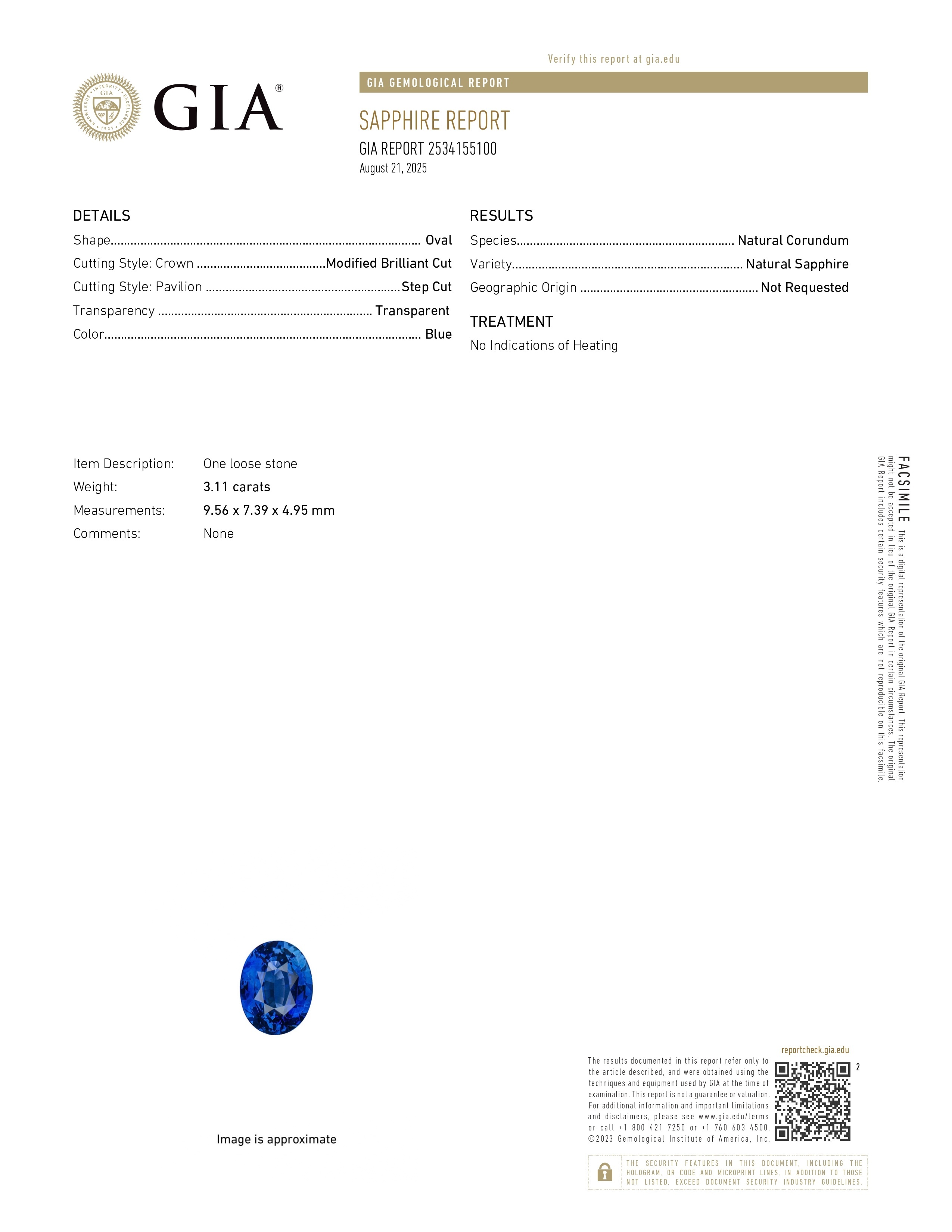 3.11 Ct. Blue Sapphire from Ceylon (Sri Lanka)