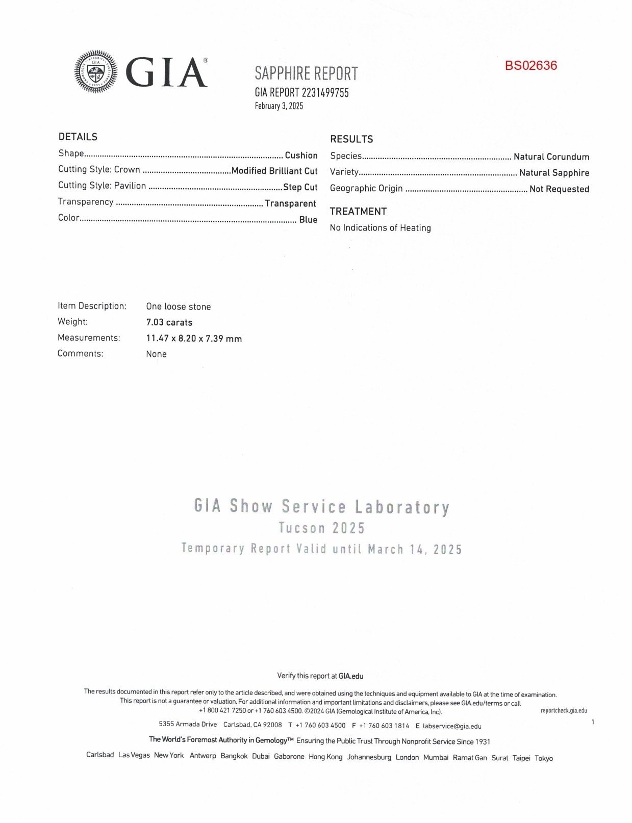 7.04 Ct. Blue Sapphire from Ceylon (Sri Lanka)