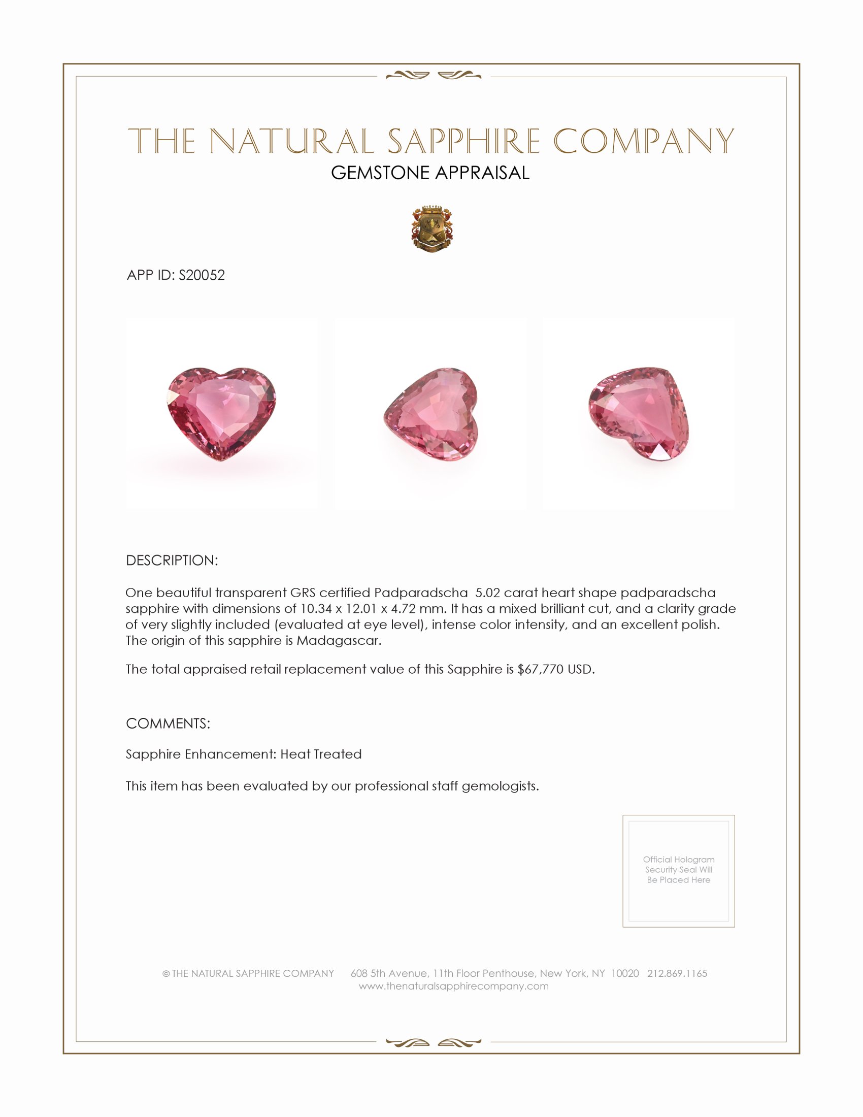 5.02 Ct. Padparadscha Sapphire from Ceylon (Sri Lanka)