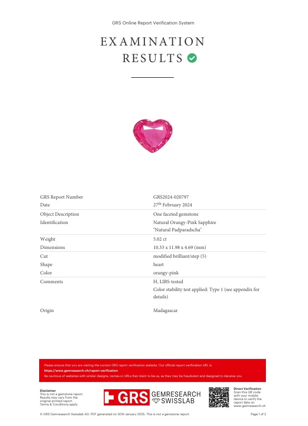 5.02 Ct. Padparadscha Sapphire from Ceylon (Sri Lanka)