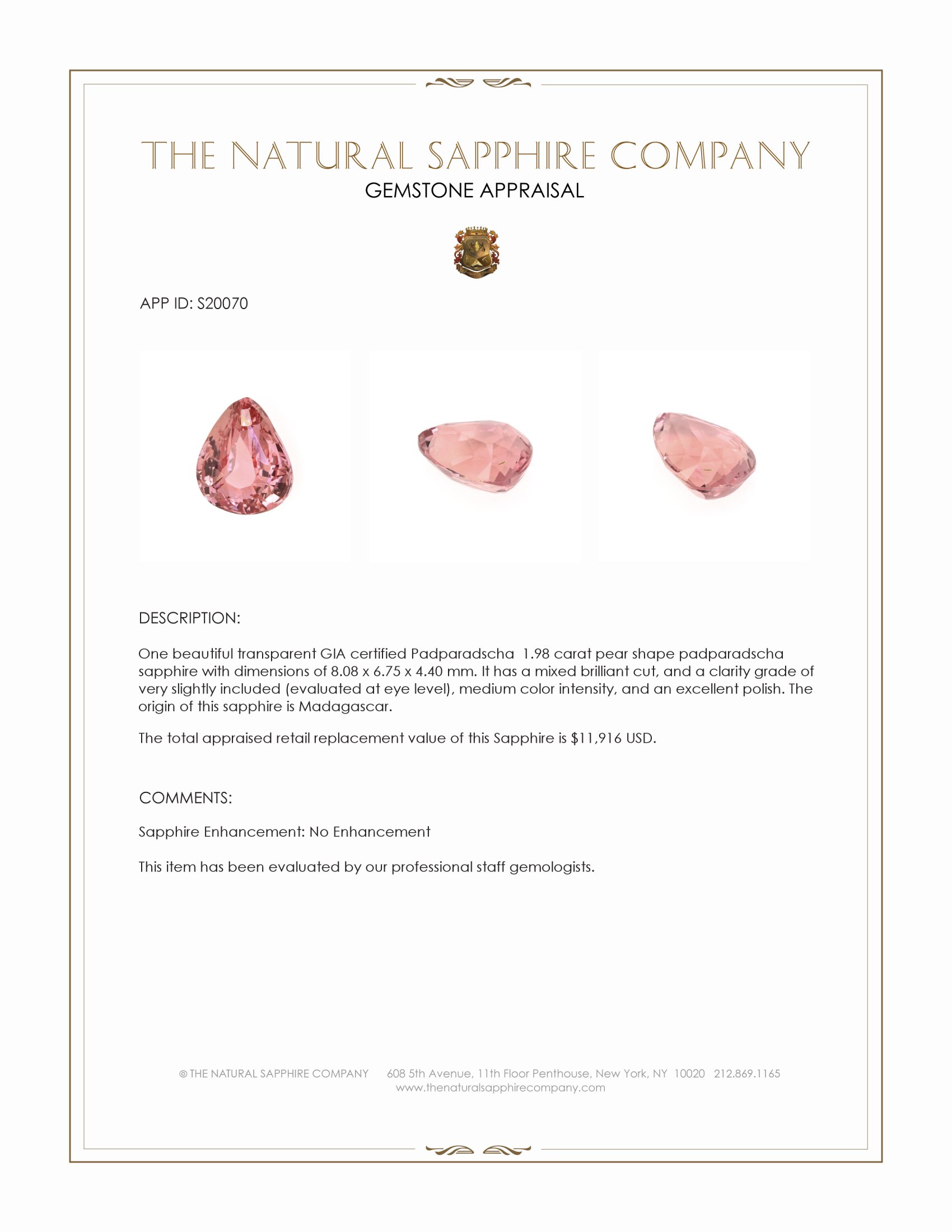 1.98 Ct. Padparadscha Sapphire from Madagascar