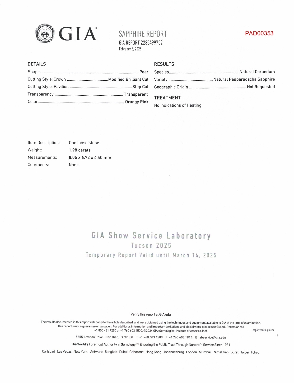 1.98 Ct. Padparadscha Sapphire from Madagascar