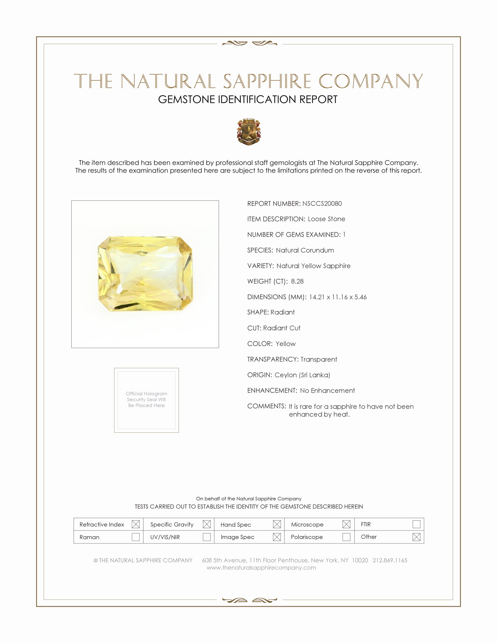 8.27 Ct. Yellow Sapphire from Ceylon (Sri Lanka)