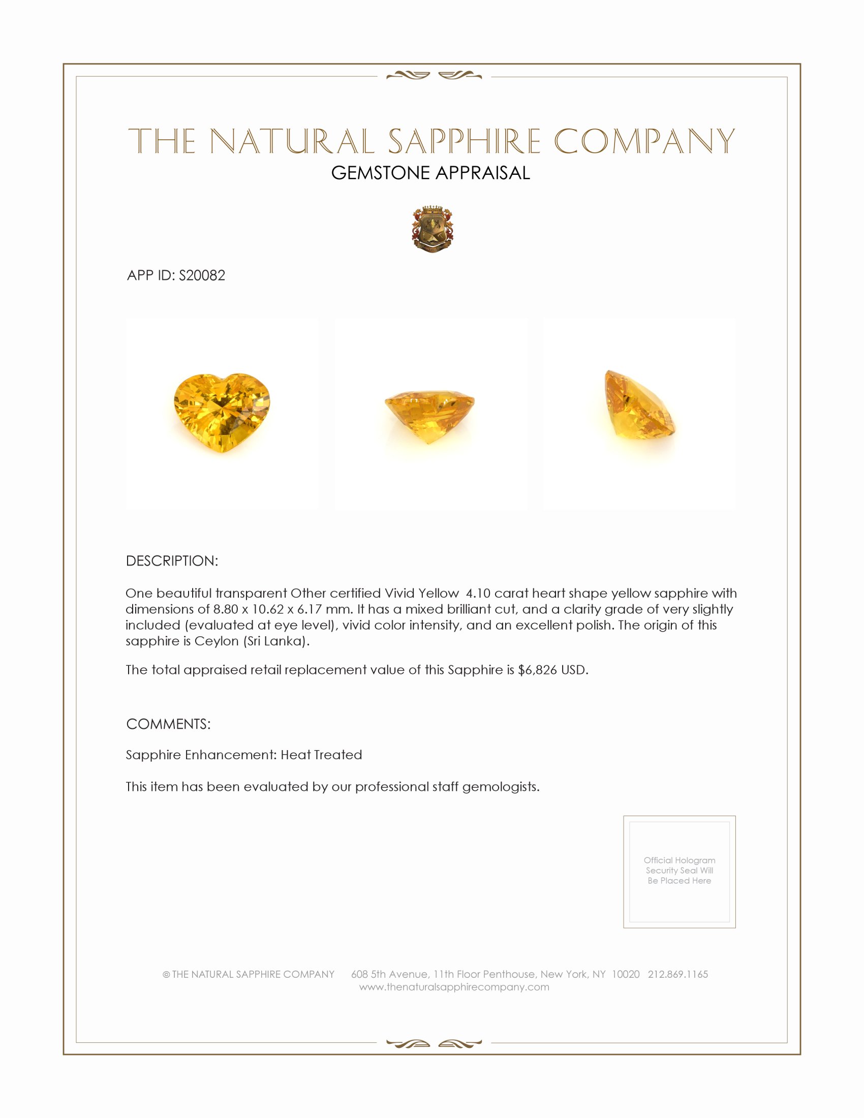 4.10 Ct. Yellow Sapphire from Ceylon (Sri Lanka)