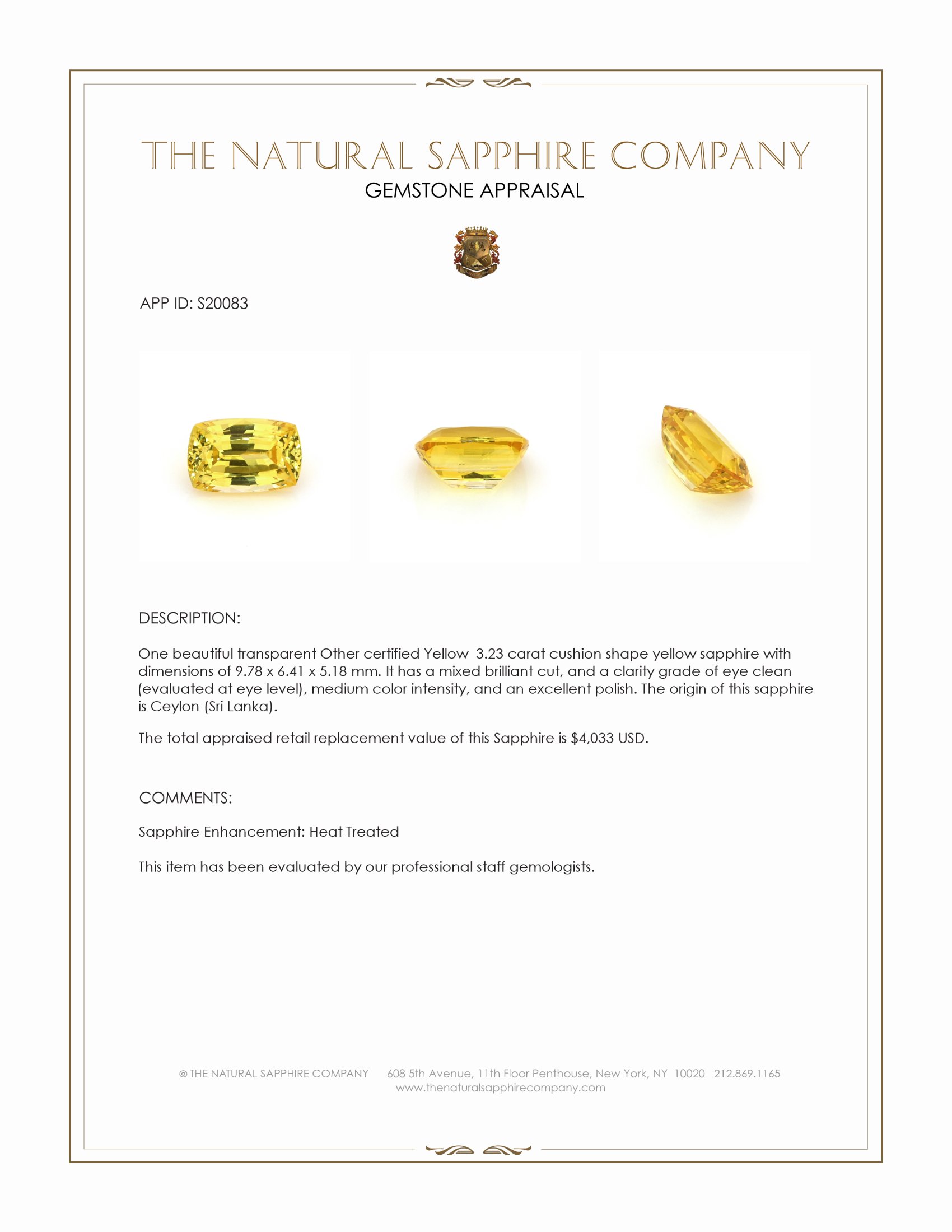 3.23 Ct. Yellow Sapphire from Ceylon (Sri Lanka)