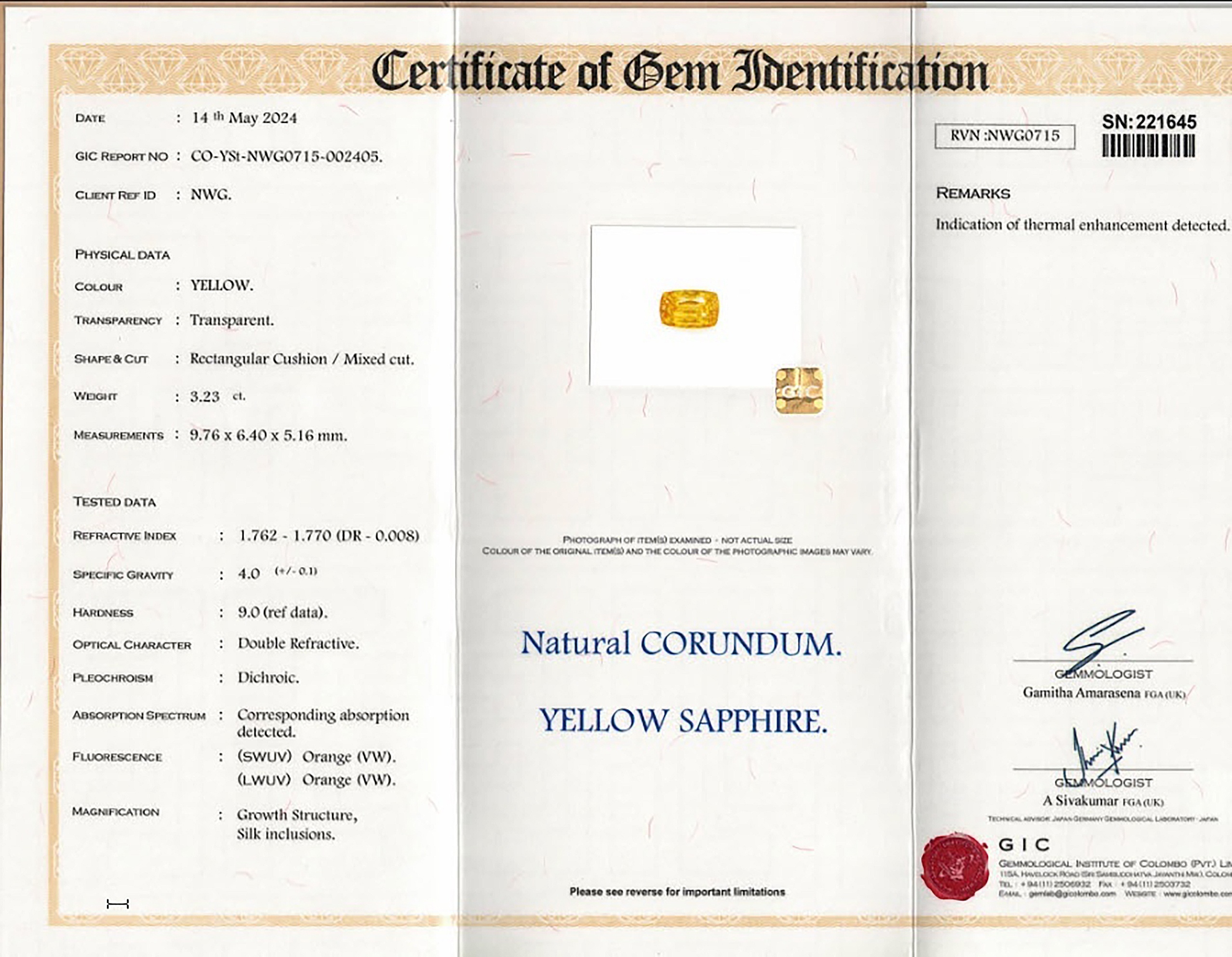 3.23 Ct. Yellow Sapphire from Ceylon (Sri Lanka)