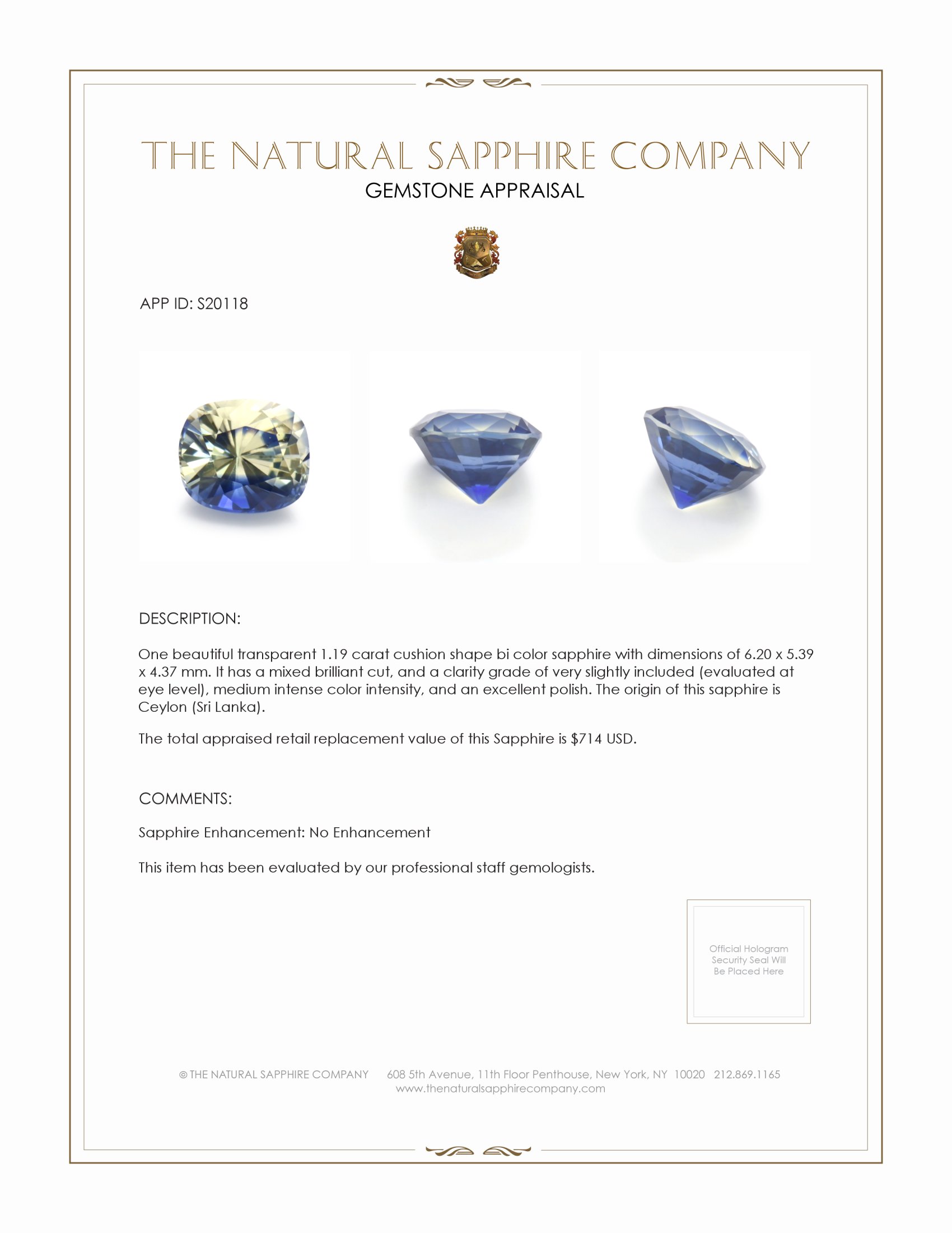 1.19 Ct. Bi Color Sapphire from Ceylon (Sri Lanka)