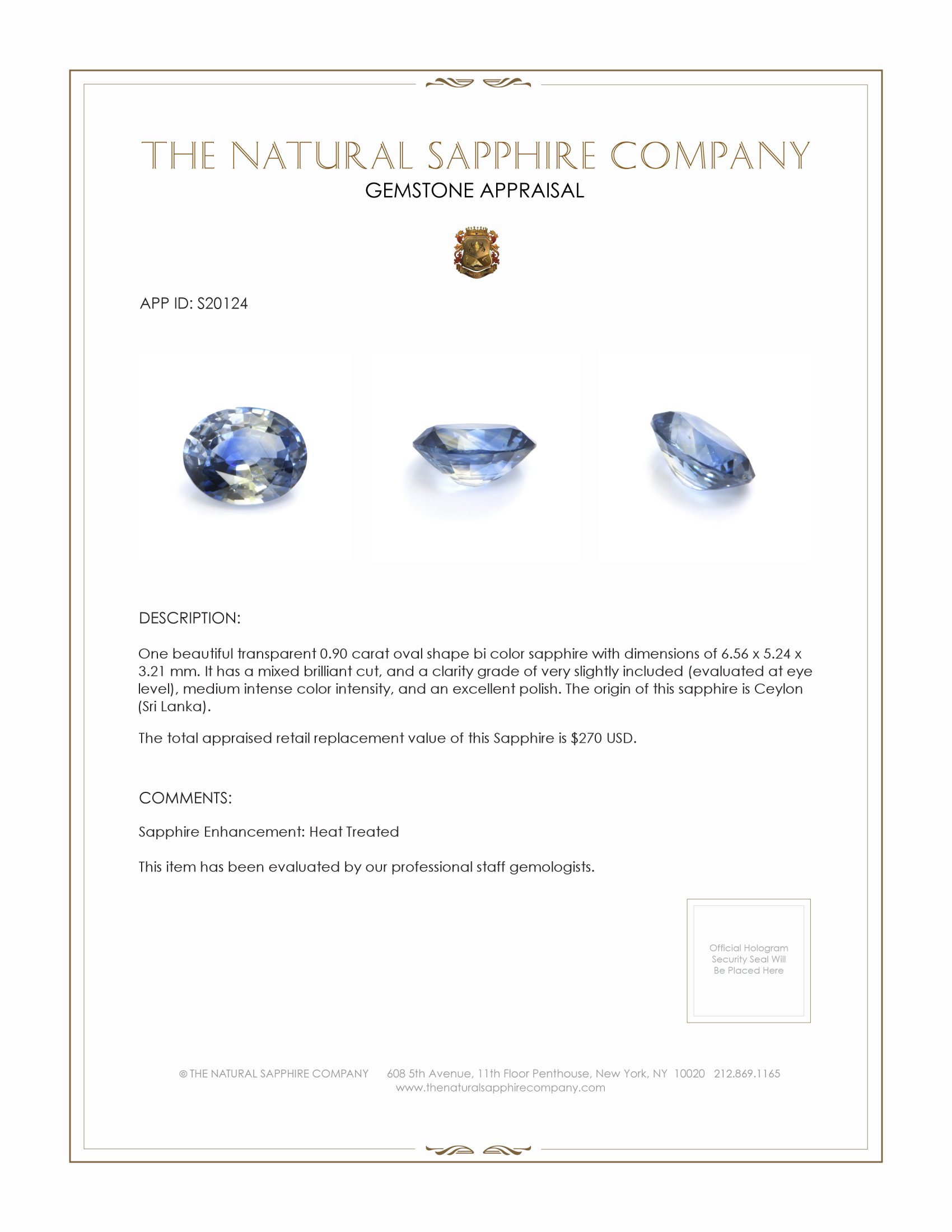 0.90 Ct. Bi Color Sapphire from Ceylon (Sri Lanka)