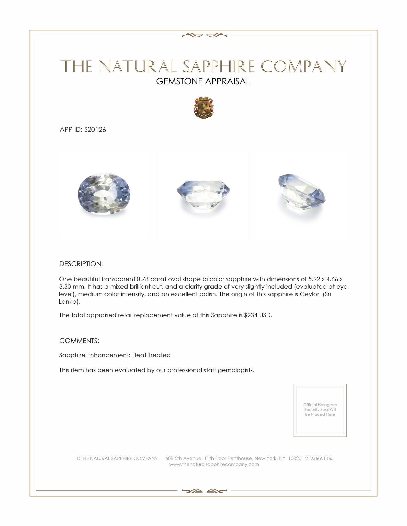 0.78 Ct. Bi Color Sapphire from Ceylon (Sri Lanka)