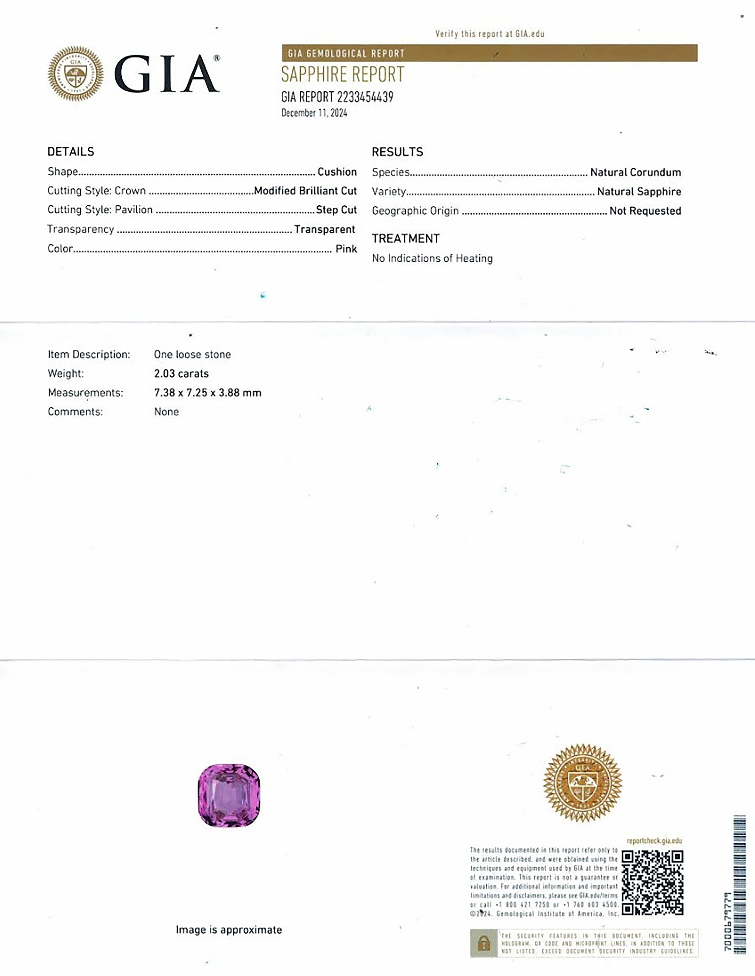 2.03 Ct. Pink Sapphire from Ceylon (Sri Lanka)