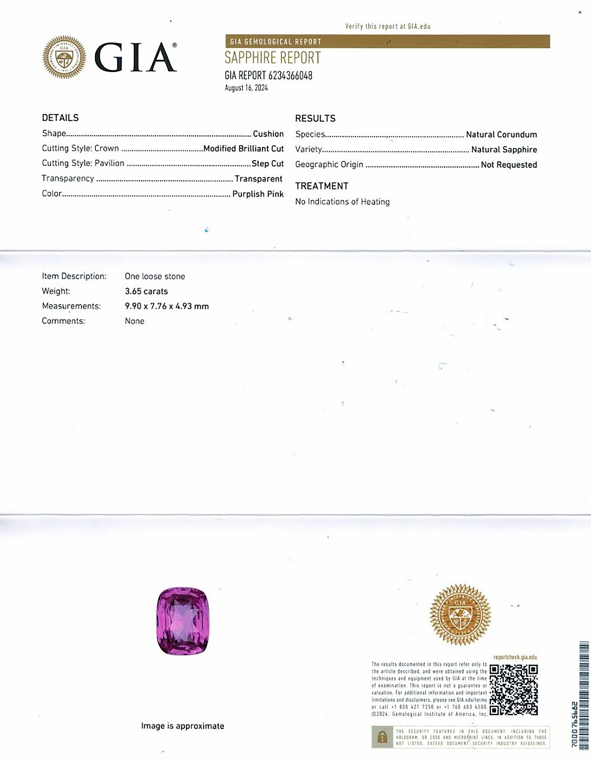 3.65 Ct. Pink Sapphire from Ceylon (Sri Lanka)