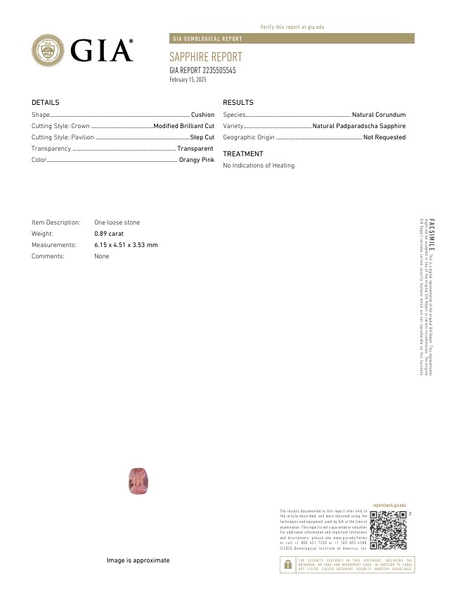 0.89 Ct. Padparadscha Sapphire from Madagascar