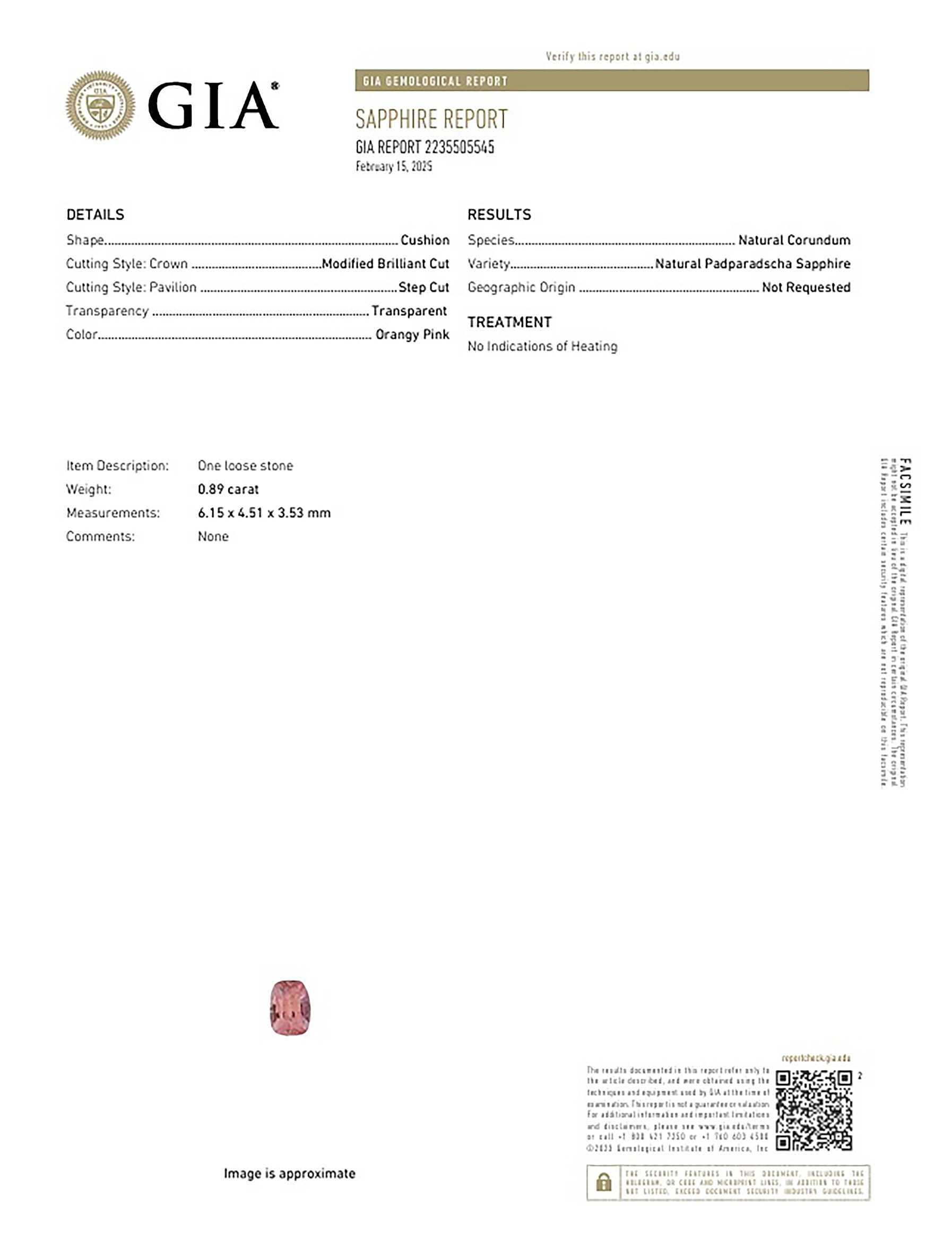 0.89 Ct. Padparadscha Sapphire from Madagascar