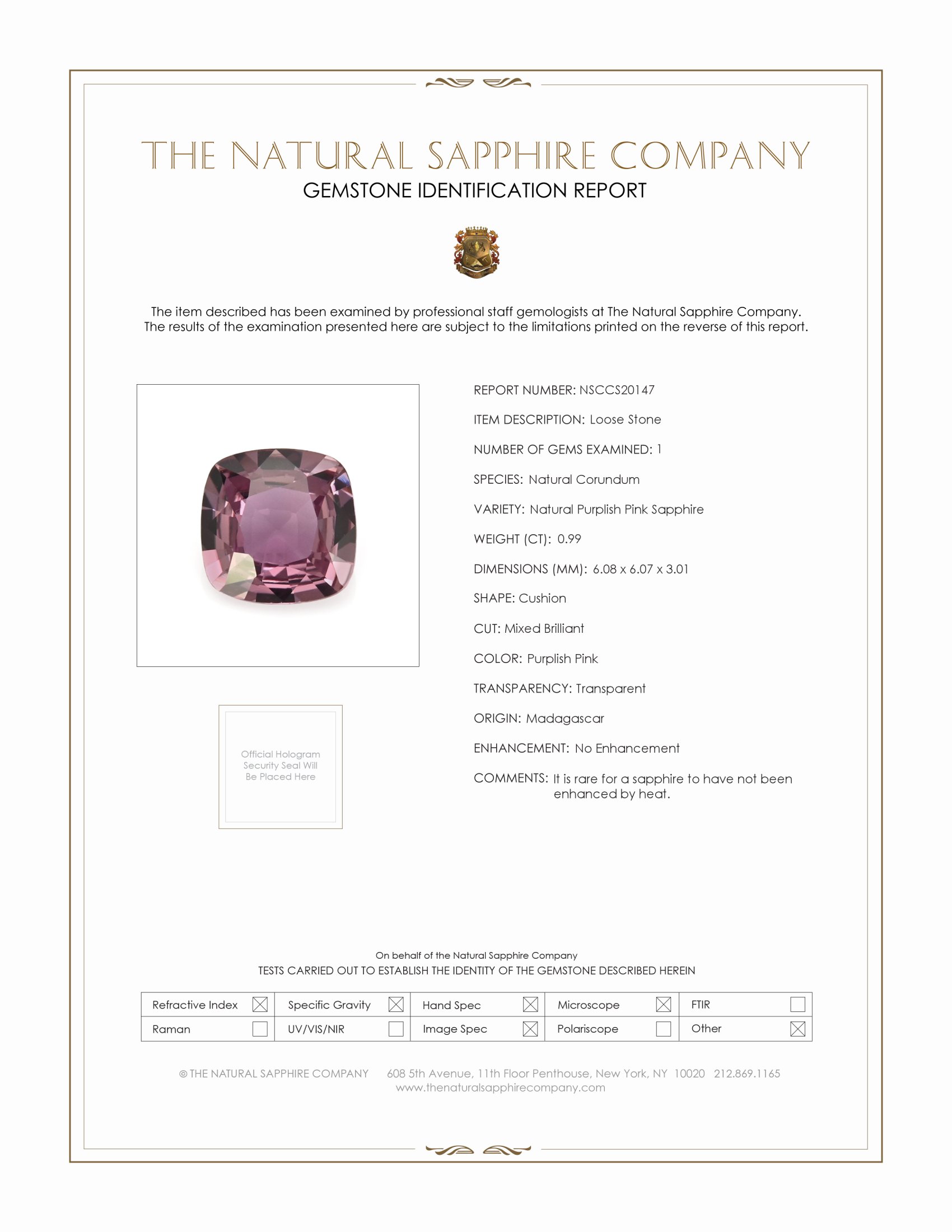 0.99 Ct. Purplish Pink Sapphire from Madagascar