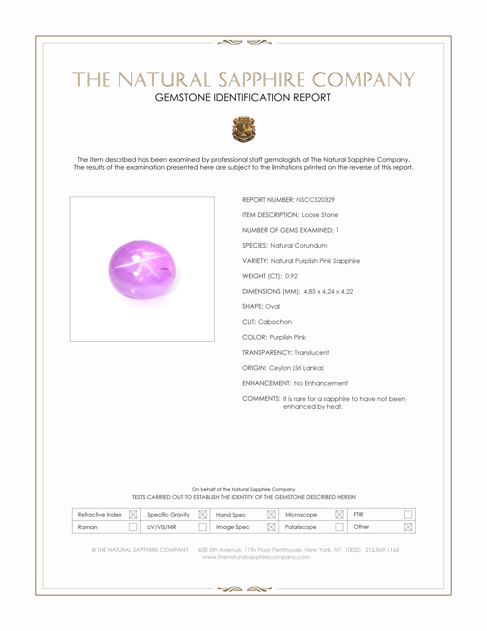 0.92 Ct. Purplish Pink Star Sapphire from Ceylon (Sri Lanka)
