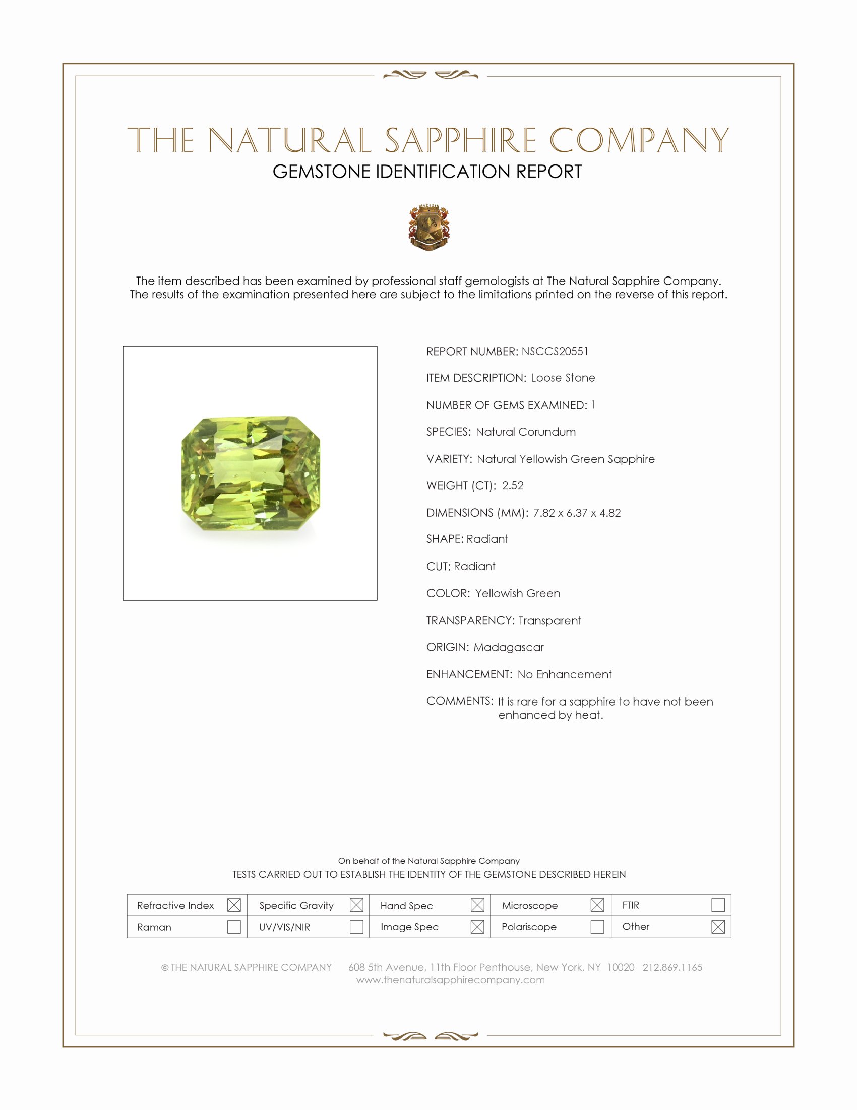 2.52 Ct. Yellowish Green Sapphire from Madagascar