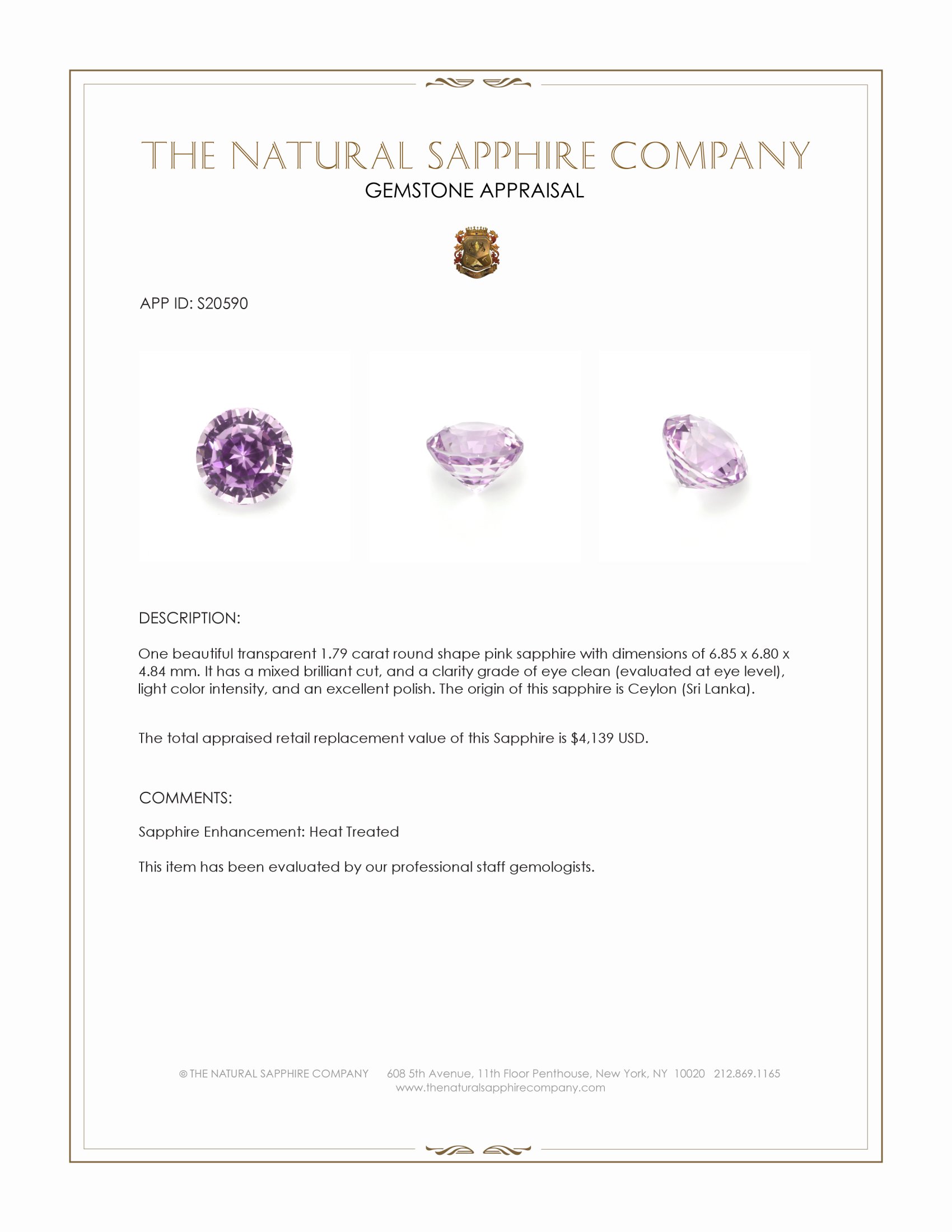 1.79 Ct. Pink Sapphire from Ceylon (Sri Lanka)