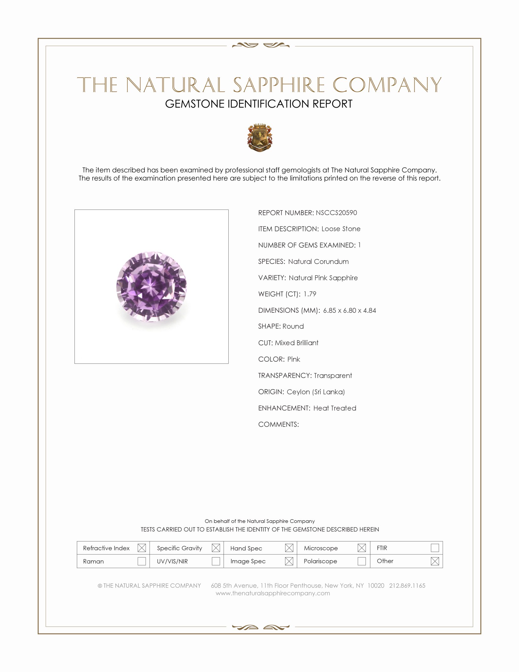 1.79 Ct. Pink Sapphire from Ceylon (Sri Lanka)