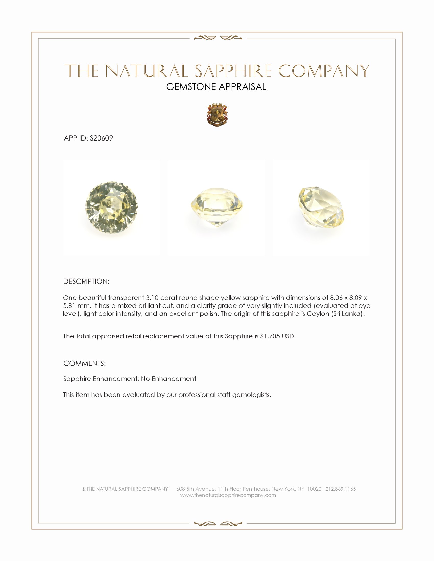 3.10 Ct. Yellow Sapphire from Ceylon (Sri Lanka)